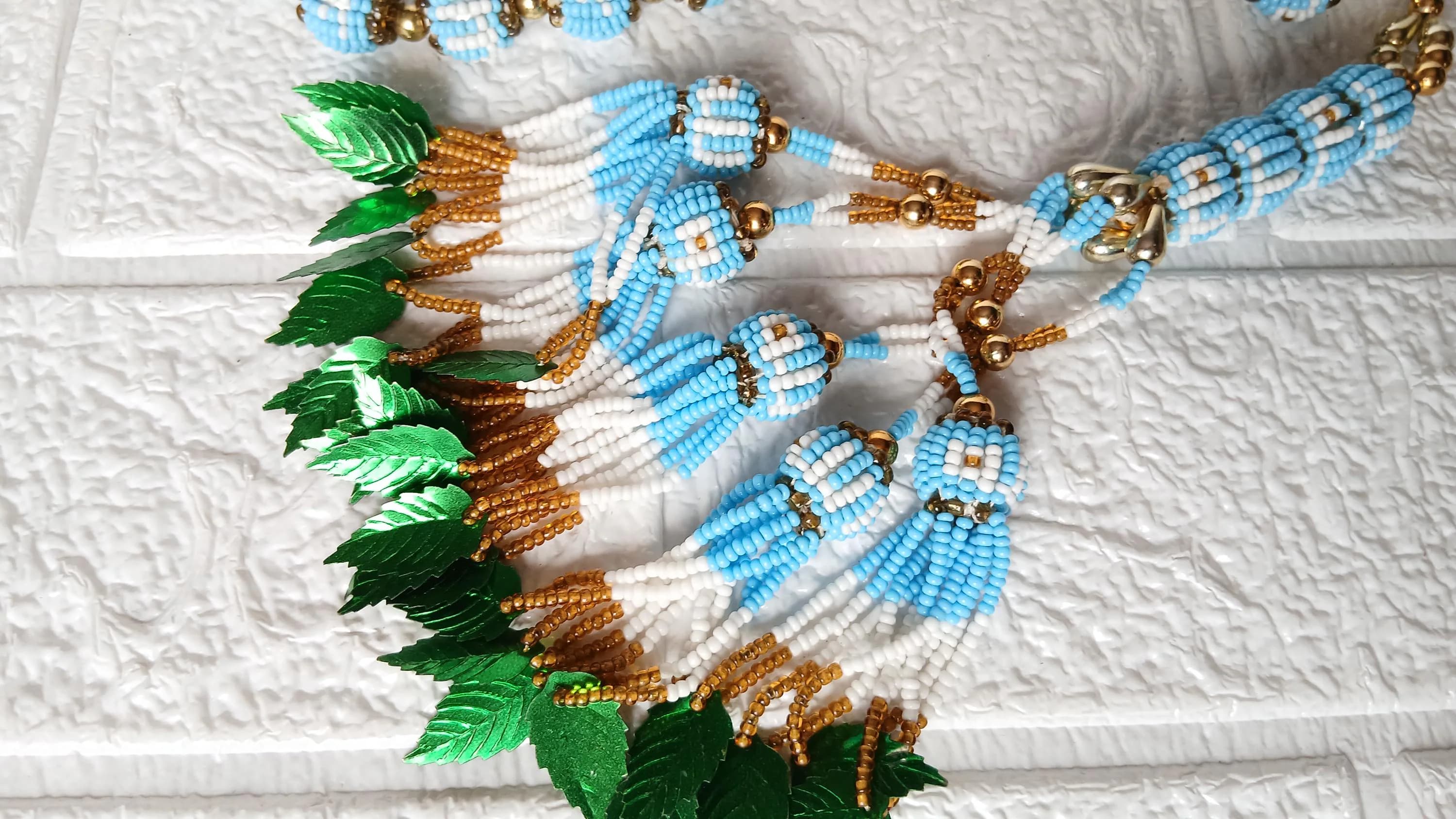 Handmade Vintage Rosary with Blue Beads & Tassel, Religious Home Decor - image 2
