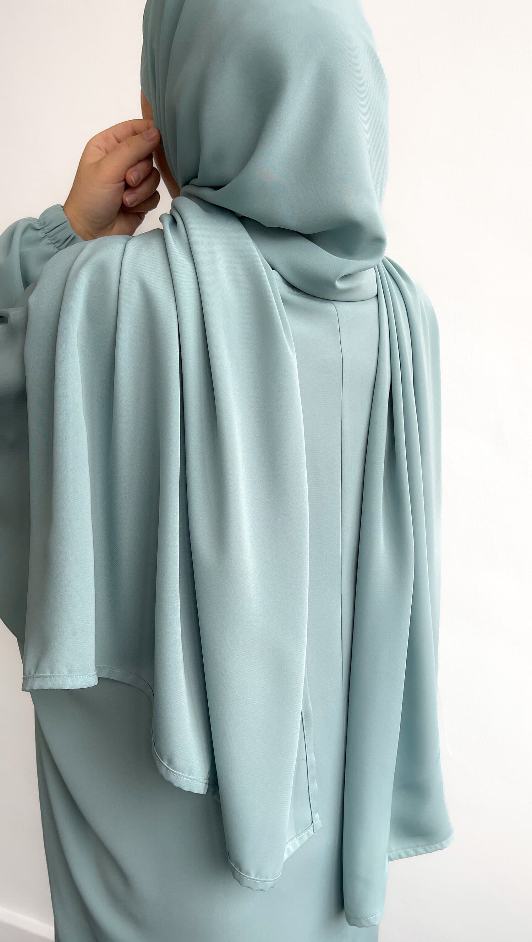 Mint Madina Silk Prayer Wear with Attached Hijab & Tote Bag- Abayas for petite girls - image 3