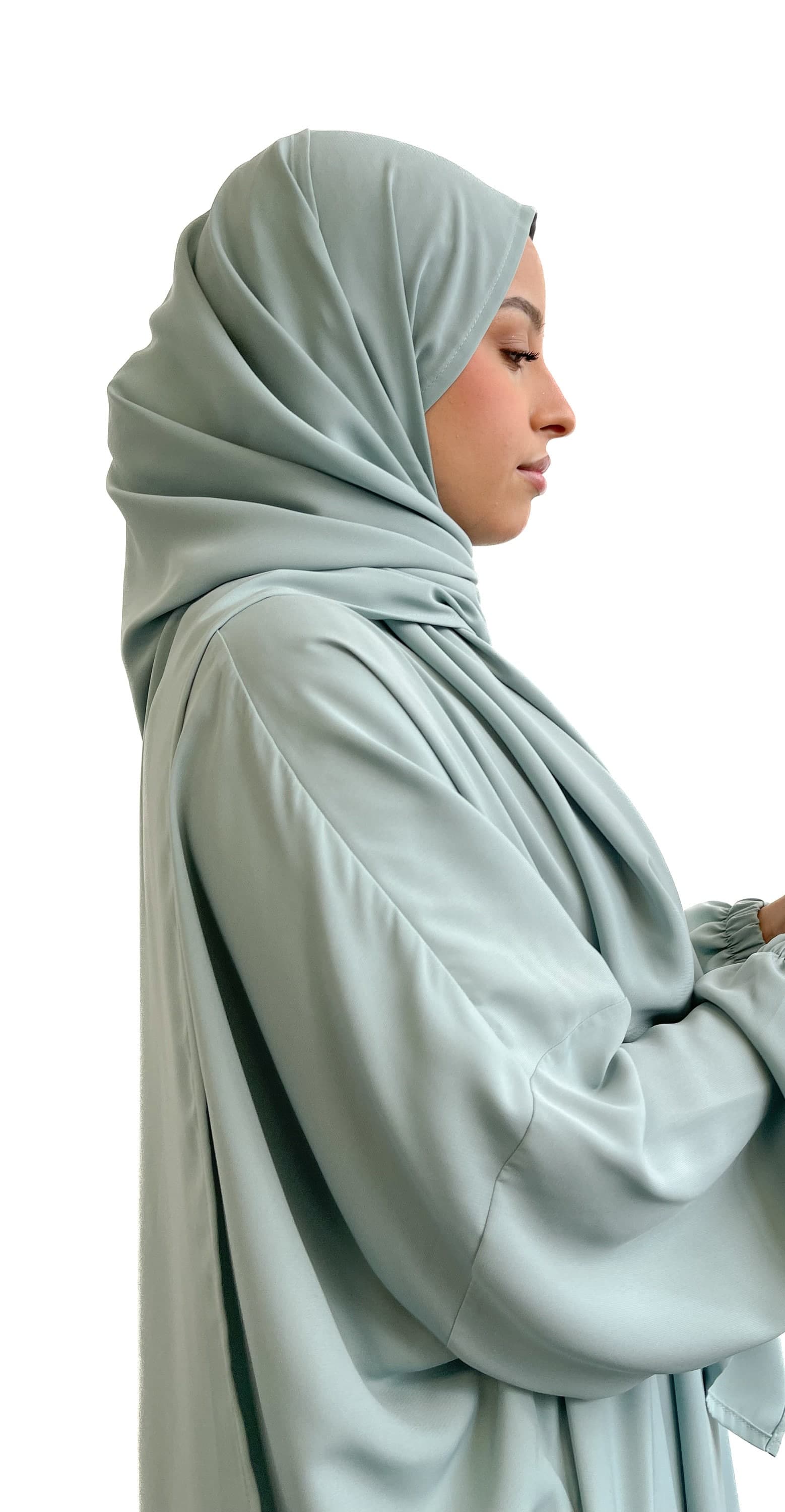 Mint Madina Silk Prayer Wear with Attached Hijab & Tote Bag- Abayas for petite girls - image 4