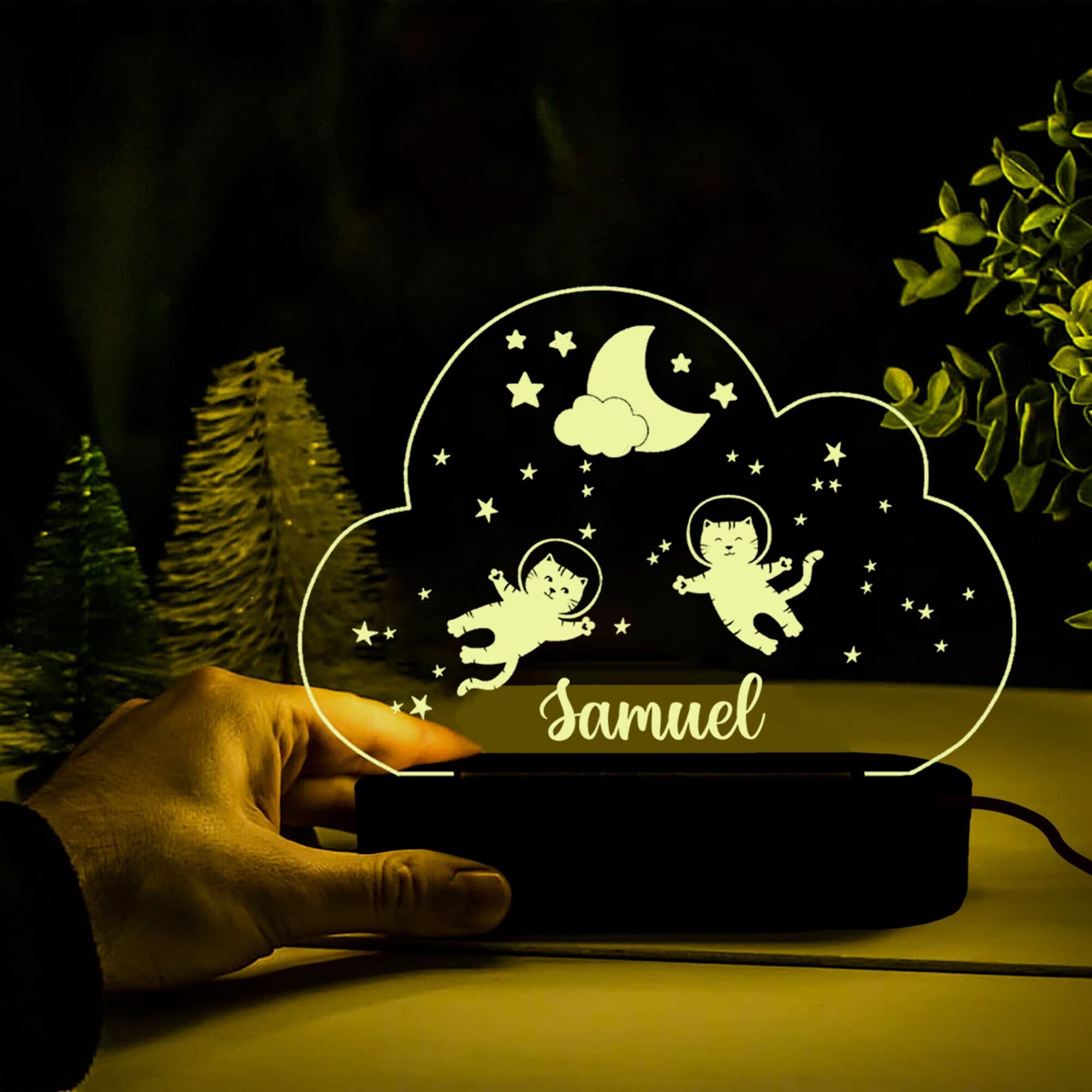Personalized Space Cats Night Light,Custom animal cats lover Gift For Kids, Baby Gift led Night Lamp,Kids Christmas Gifts,Name Light gifts