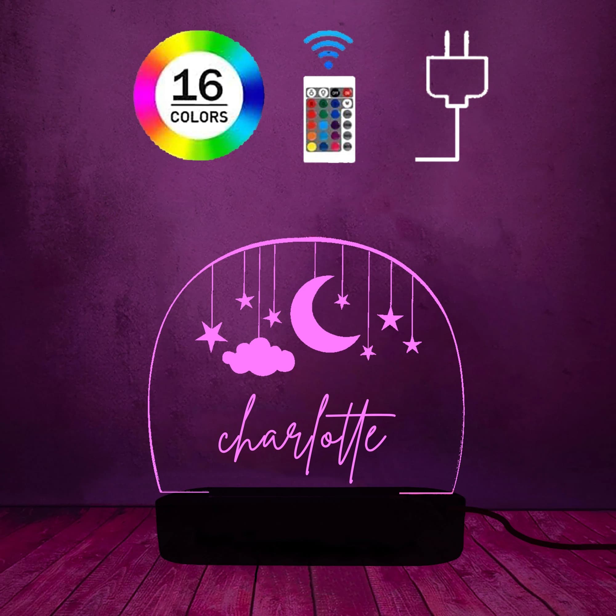 Moon and Star Personalized Night Light,Custom Clouds Night Light with Name,Nursery Decor,Custom Baby Bedroom Night Light,Kids Christmas Gift - image 3