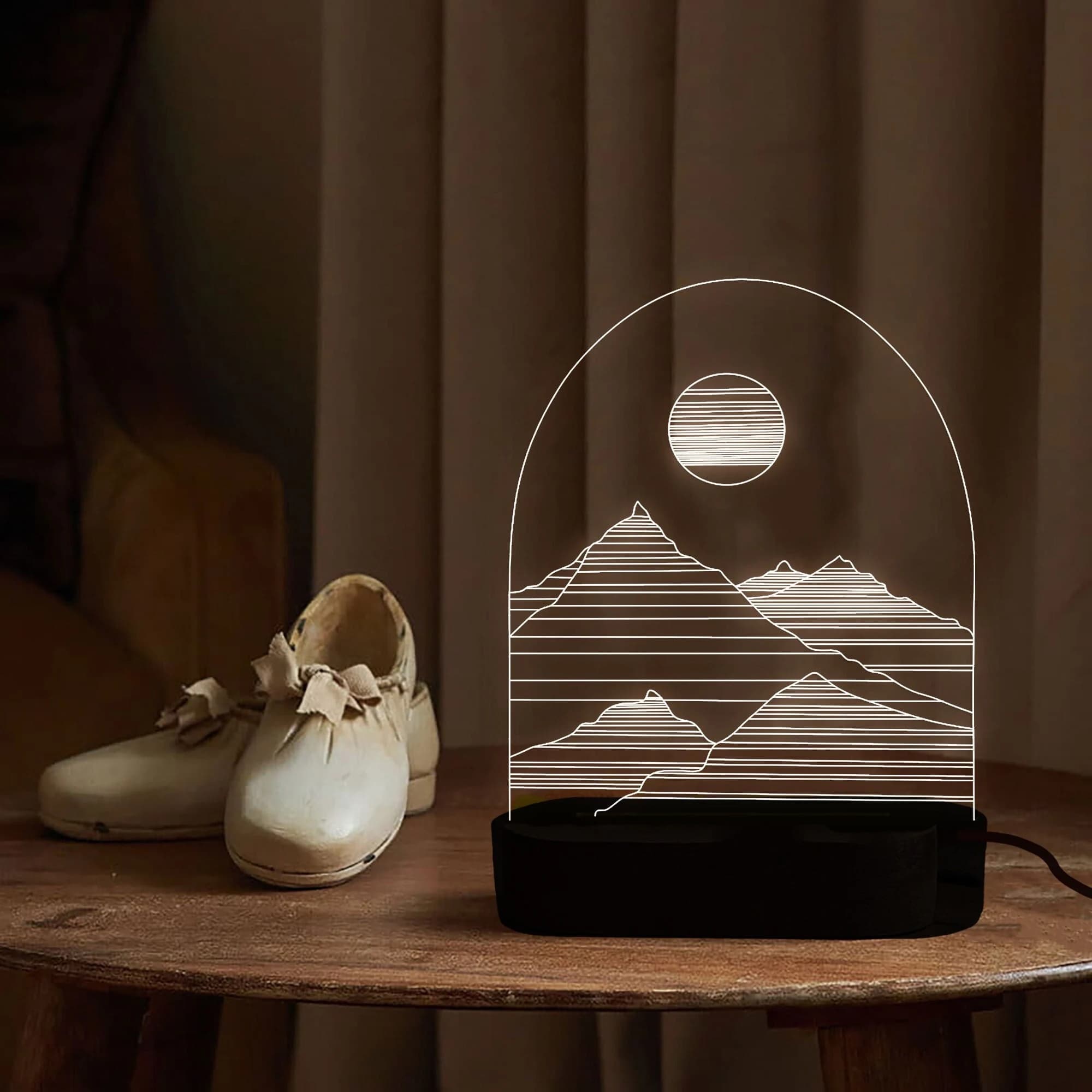 Personalized Mountains and moon Night Light,Custom Moon Sky Night Light,The Night We Met Anniversary Gift,Kids Night Light,Couple minimalist
