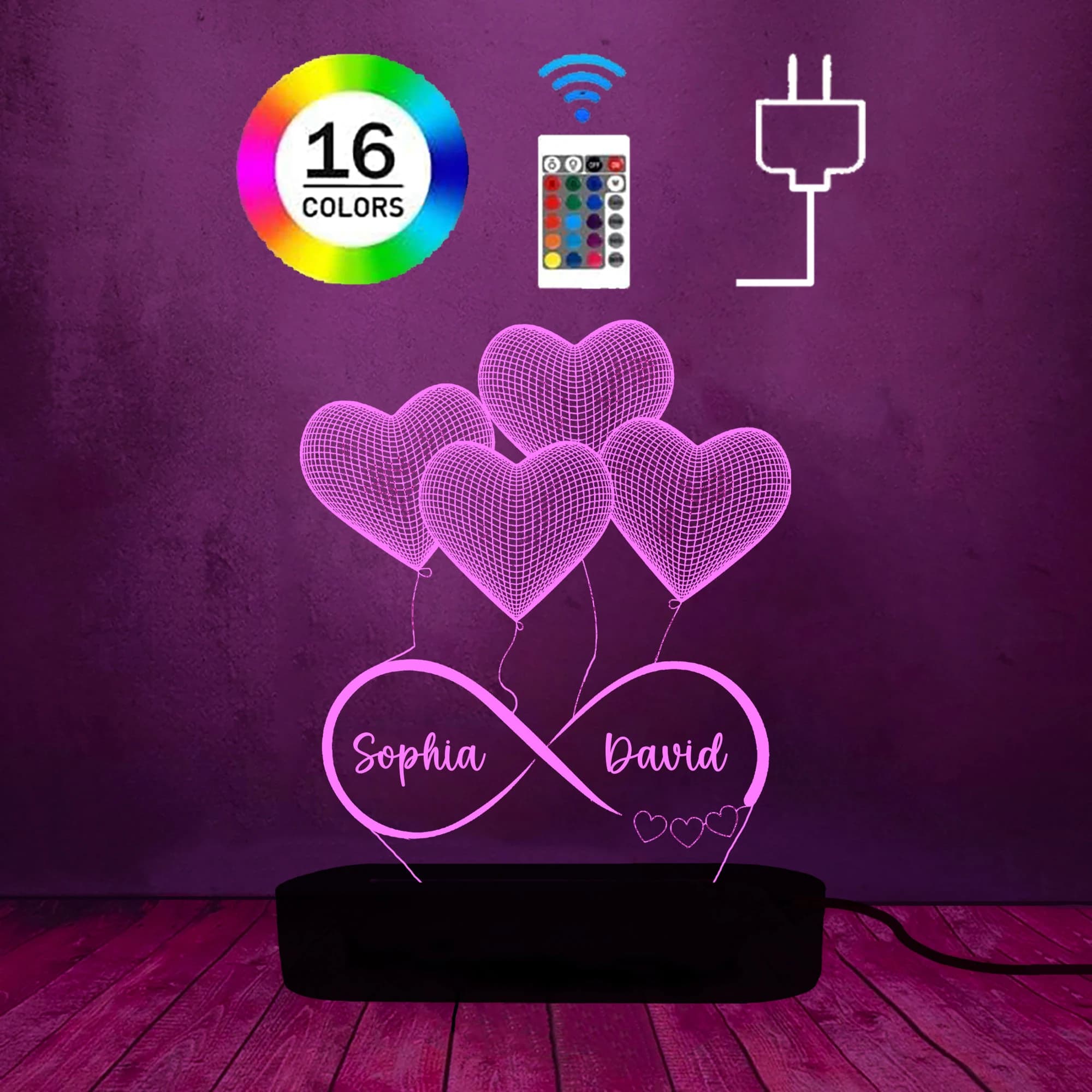 Infinity Heart Custom Night Light,Anniversary Gift for Him or Her,Personalized 3D Illusion LED Lamp,Valentines Gift,Engagement couple gifts - image 2