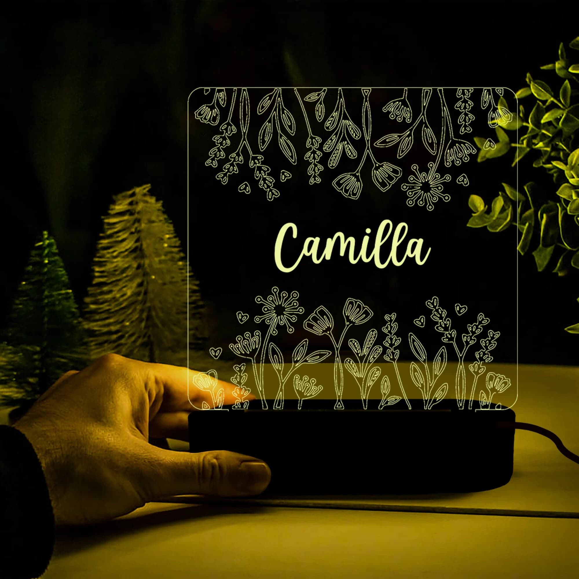 Personalized Boho Wildflower Night Light,Custom flowers Night Light with Name,Flower Gifts,Nursery Light,Kids Christmas Gift,flower decor