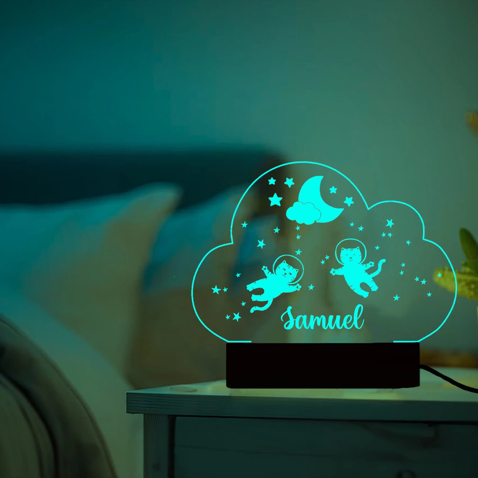 Personalized Space Cats Night Light,Custom animal cats lover Gift For Kids, Baby Gift led Night Lamp,Kids Christmas Gifts,Name Light gifts - image 3