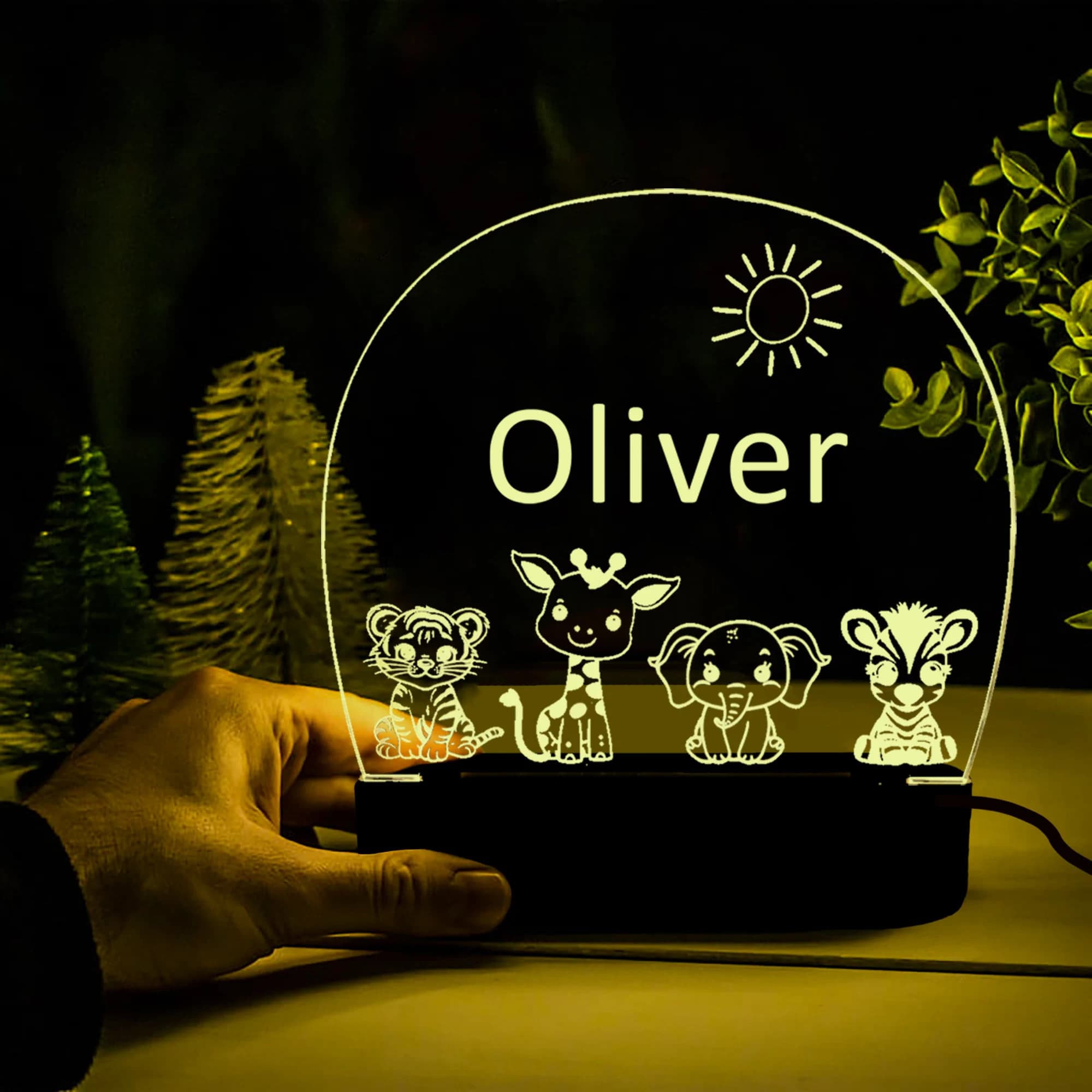 Personalized Baby Safari Night Light,safari animals Night Light with Name,Nursery Decor,Custom Baby Bedroom Night Light,Kids Christmas Gift