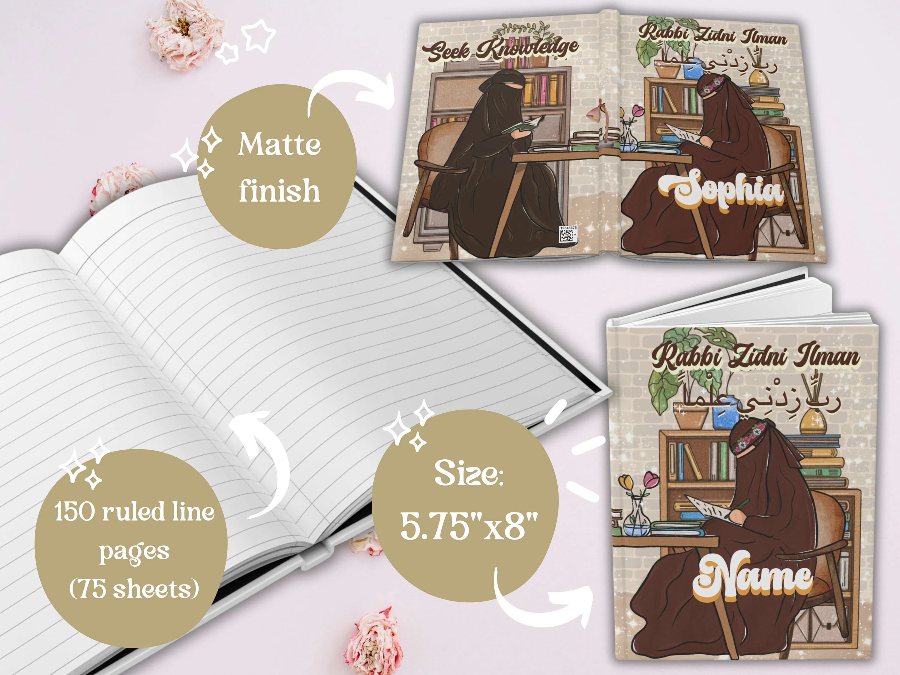 Personalized Name Journal Rabbi Zidni Ilman Journal Cute For Women Gift for Muslim Eid Gift Quran Journal Custom Name Journal - image 4