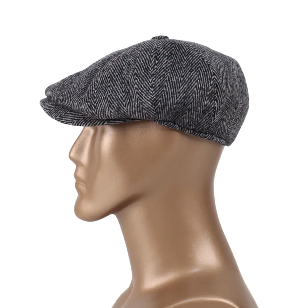 Herringbone Wool Newsboy Cap: Handmade Gray Gatsby Hat, Cap