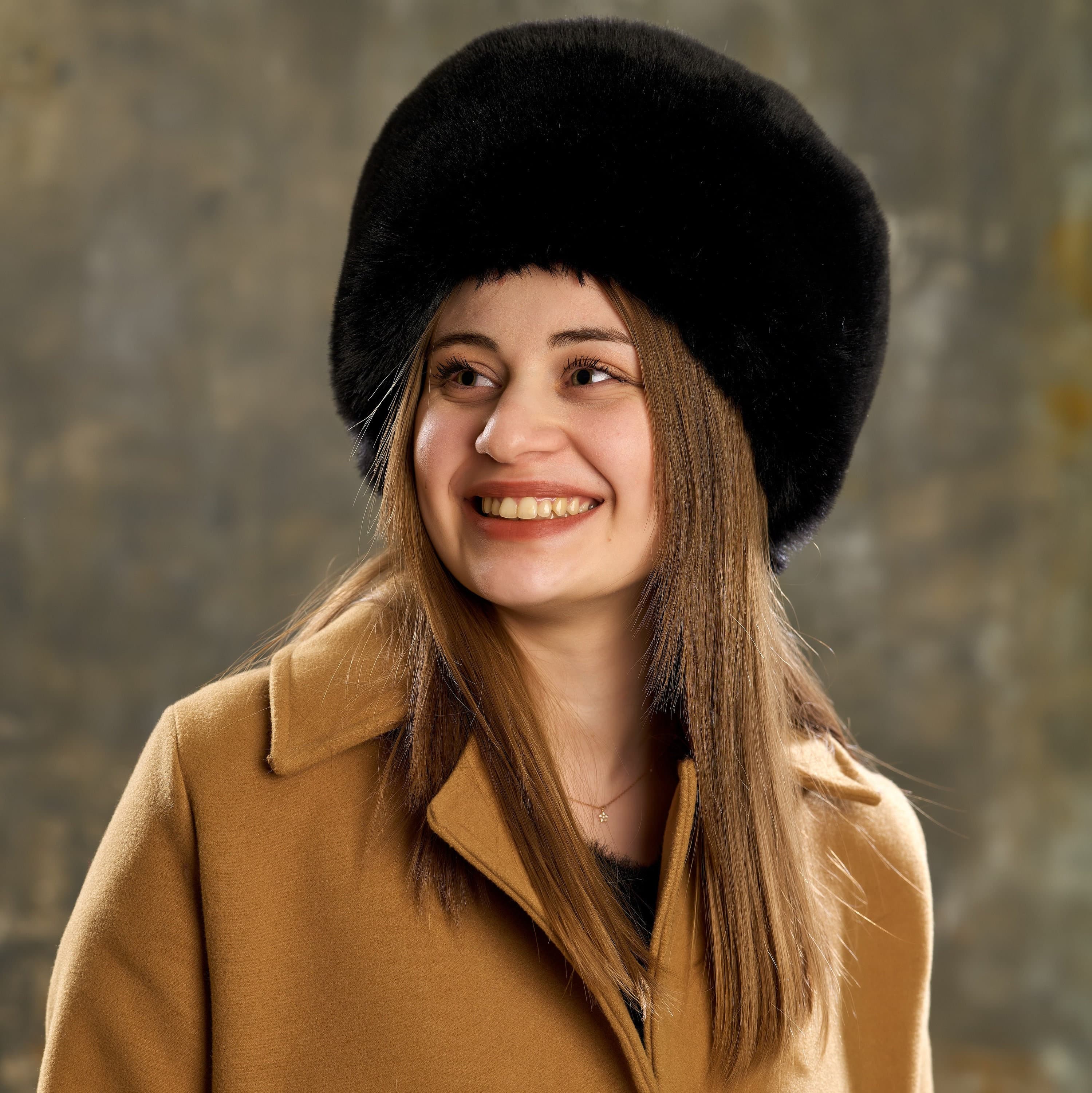 Handmade Black Faux Fur Ushanka Hat, Russian Cossack Style.