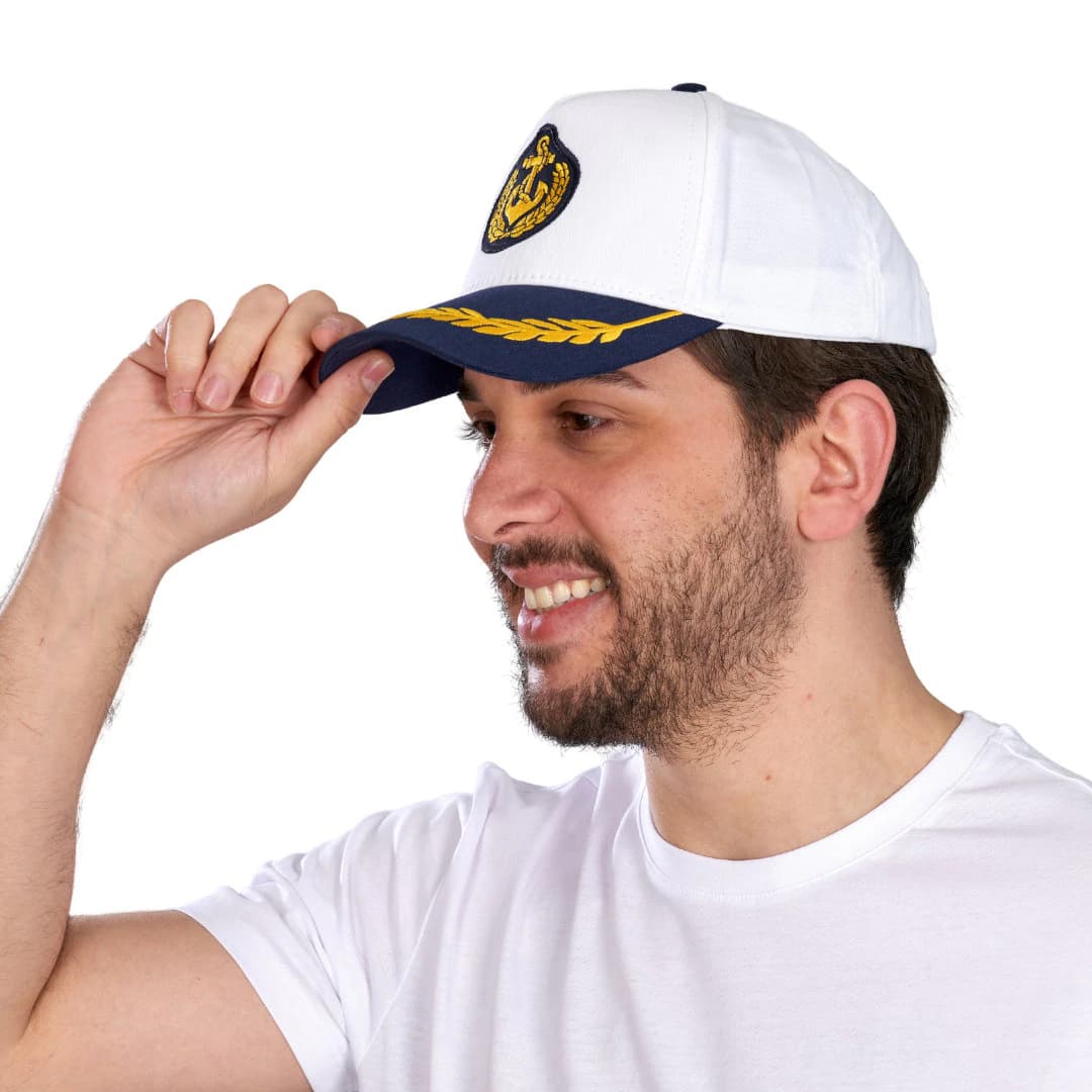 White Captain Hat: Nautical Cotton Baseball Cap, First Mate Gift