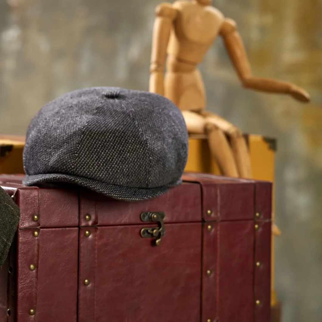 Gray Tweed Wool Newsboy Cap: Handmade Vintage Gatsby Hat, Cap,