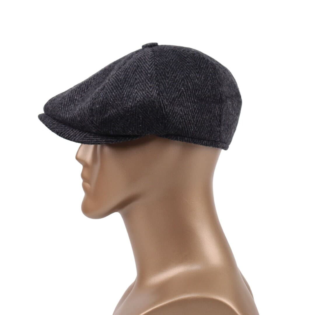 Herringbone Wool Newsboy Cap: Handmade Gray Gatsby Hat, Cap - image 3