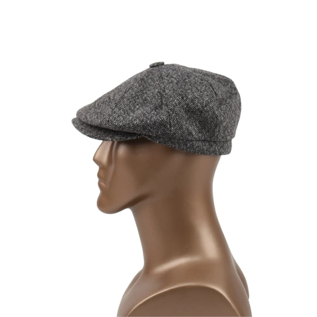 Light Gray Wool Newsboy Cap: Handmade Herringbone Gatsby Hat - image 5