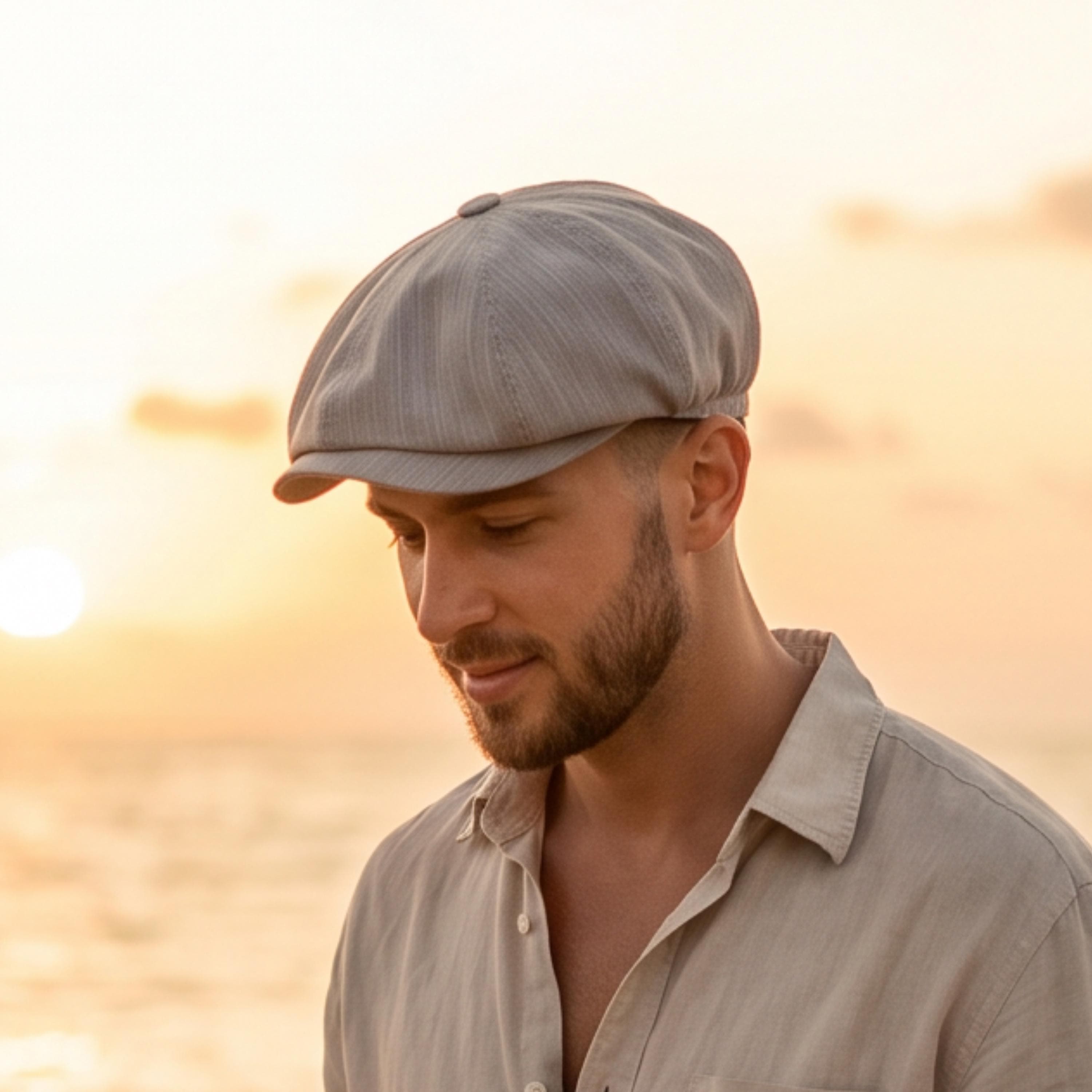 Linen Newsboy Cap Men, Summer Gatsby Hat, Handmade  Flat Cap, Vintage Irish Baker Boy Hat - image 4