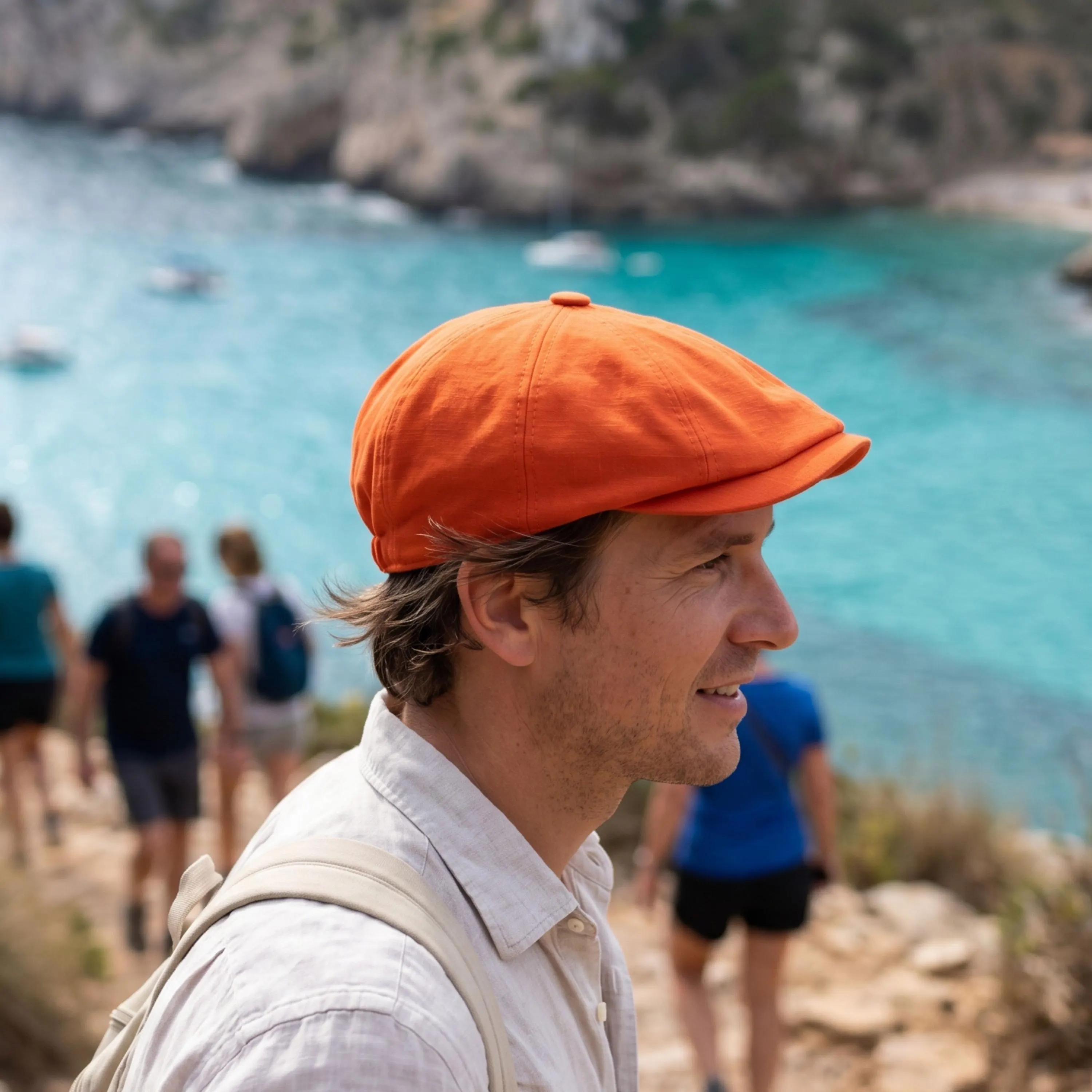 Orange Linen Newsboy Cap: Handmade Summer  Hat