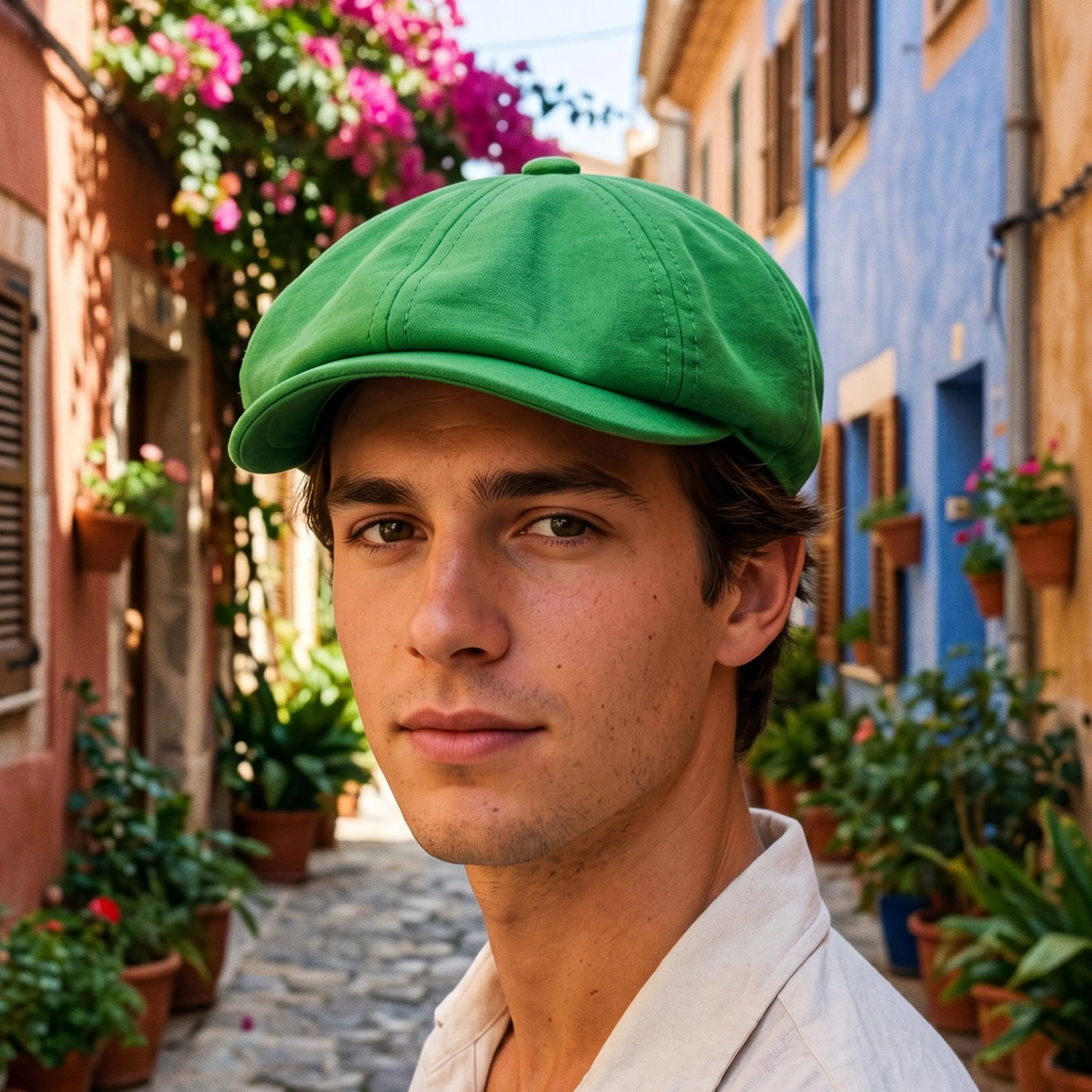 Green Linen Newsboy Cap: Handmade  Style