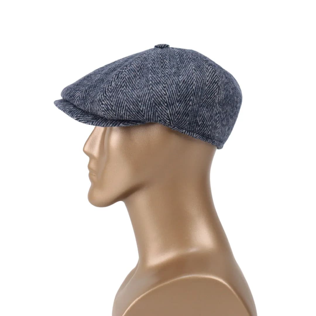 Herringbone Wool Newsboy Cap: Handmade Gray Gatsby Hat, Cap - image 5