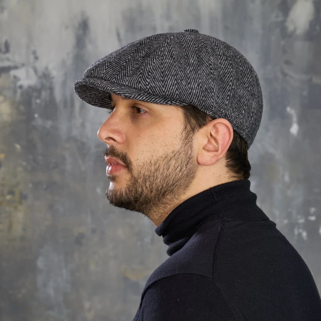 Handmade Dark Gray Wool Newsboy Cap: Vintage  Style, Cap