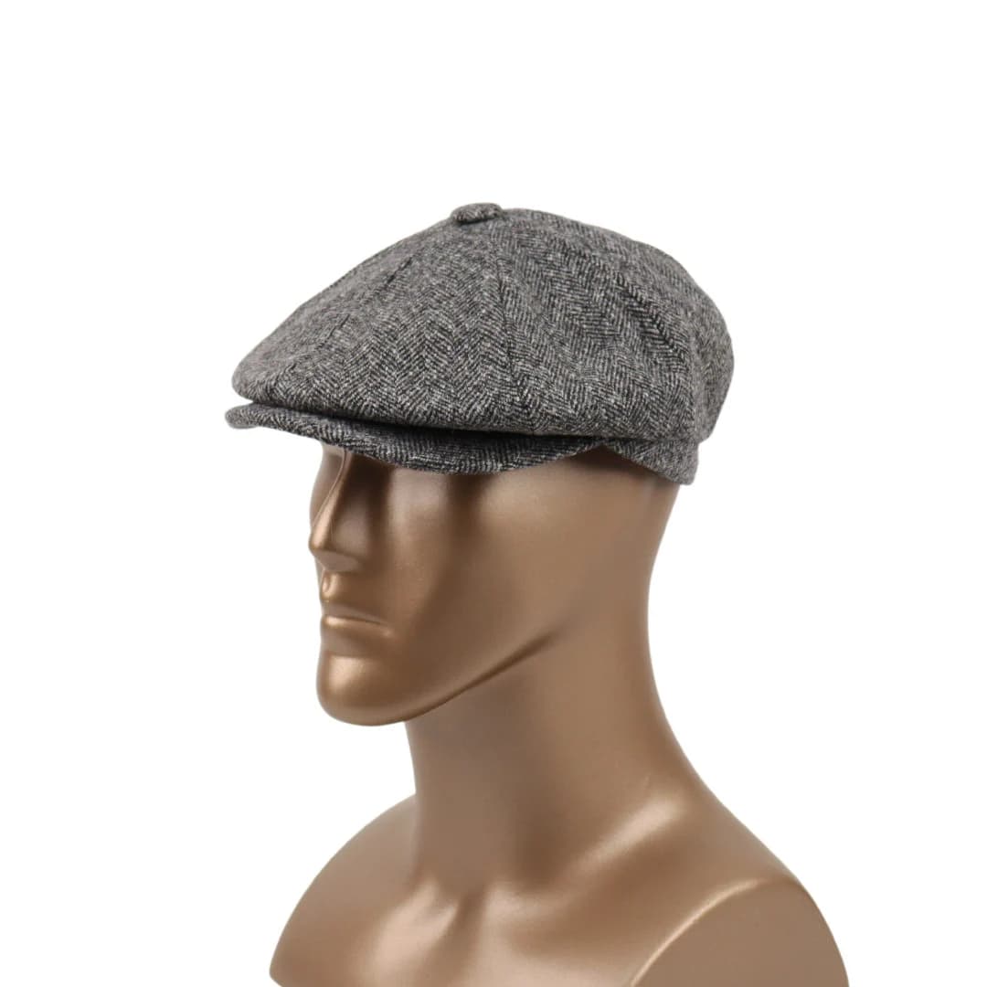 Light Gray Wool Newsboy Cap: Handmade Herringbone Gatsby Hat