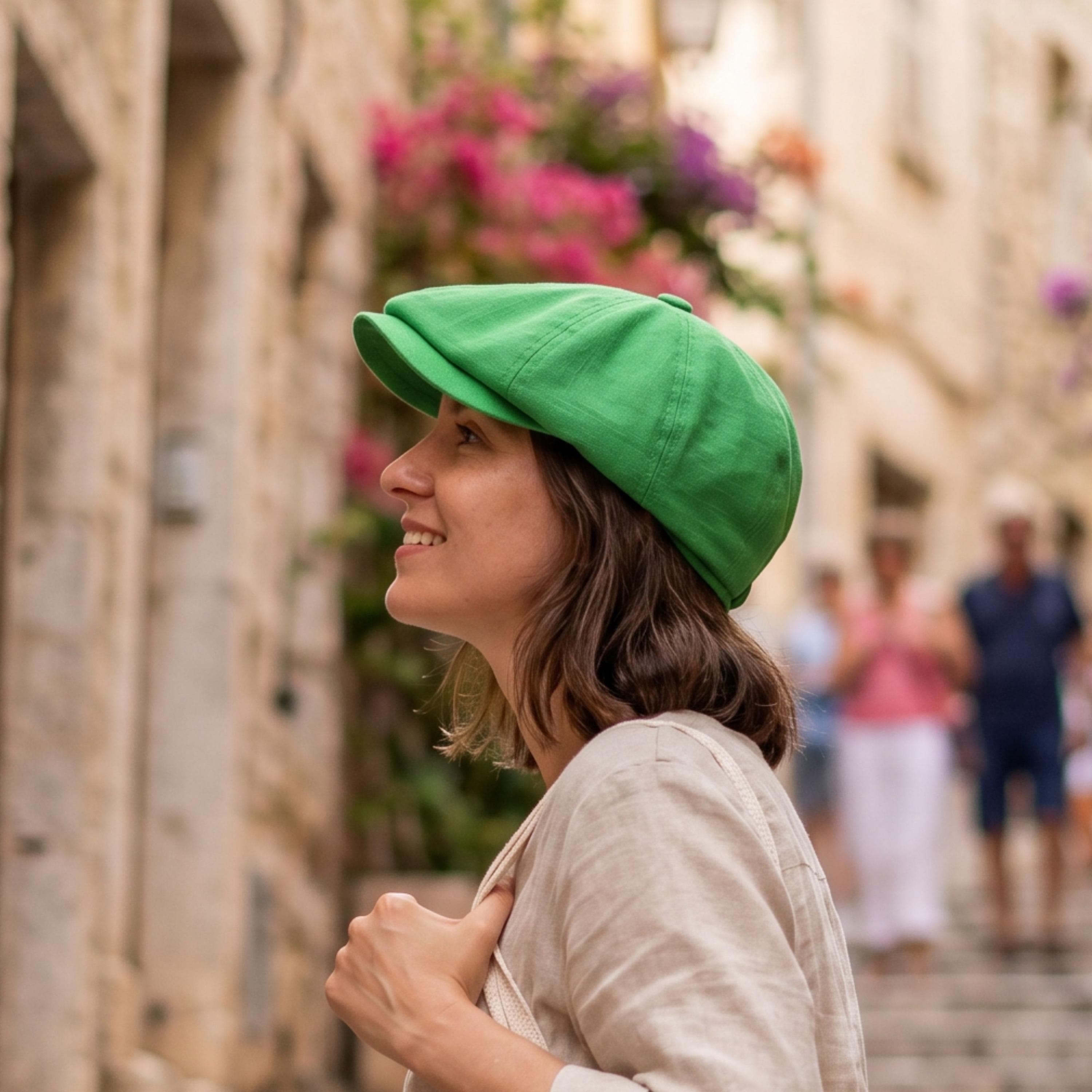 Green Linen Newsboy Cap: Handmade  Style - image 2
