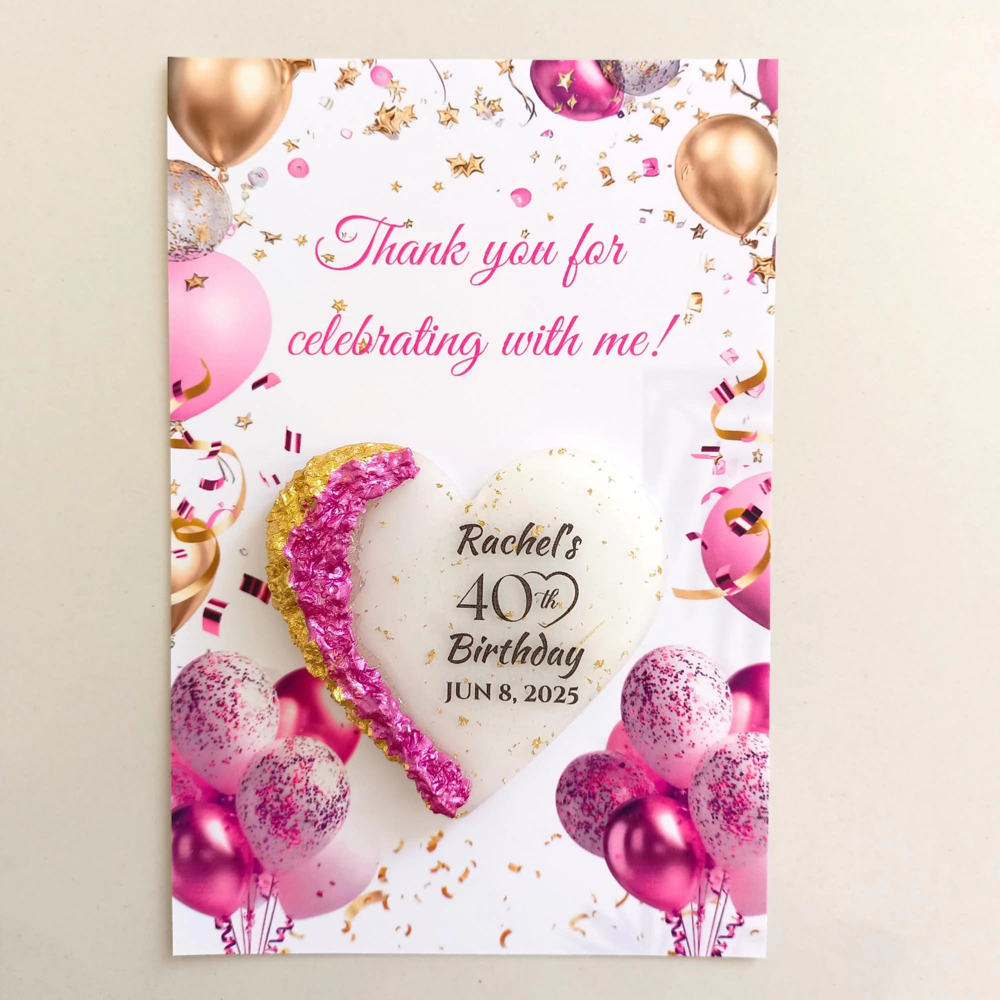 40th Party Favors, Personalized Resin Magnet with Card, Custom Birthday Keepsakes for Guests