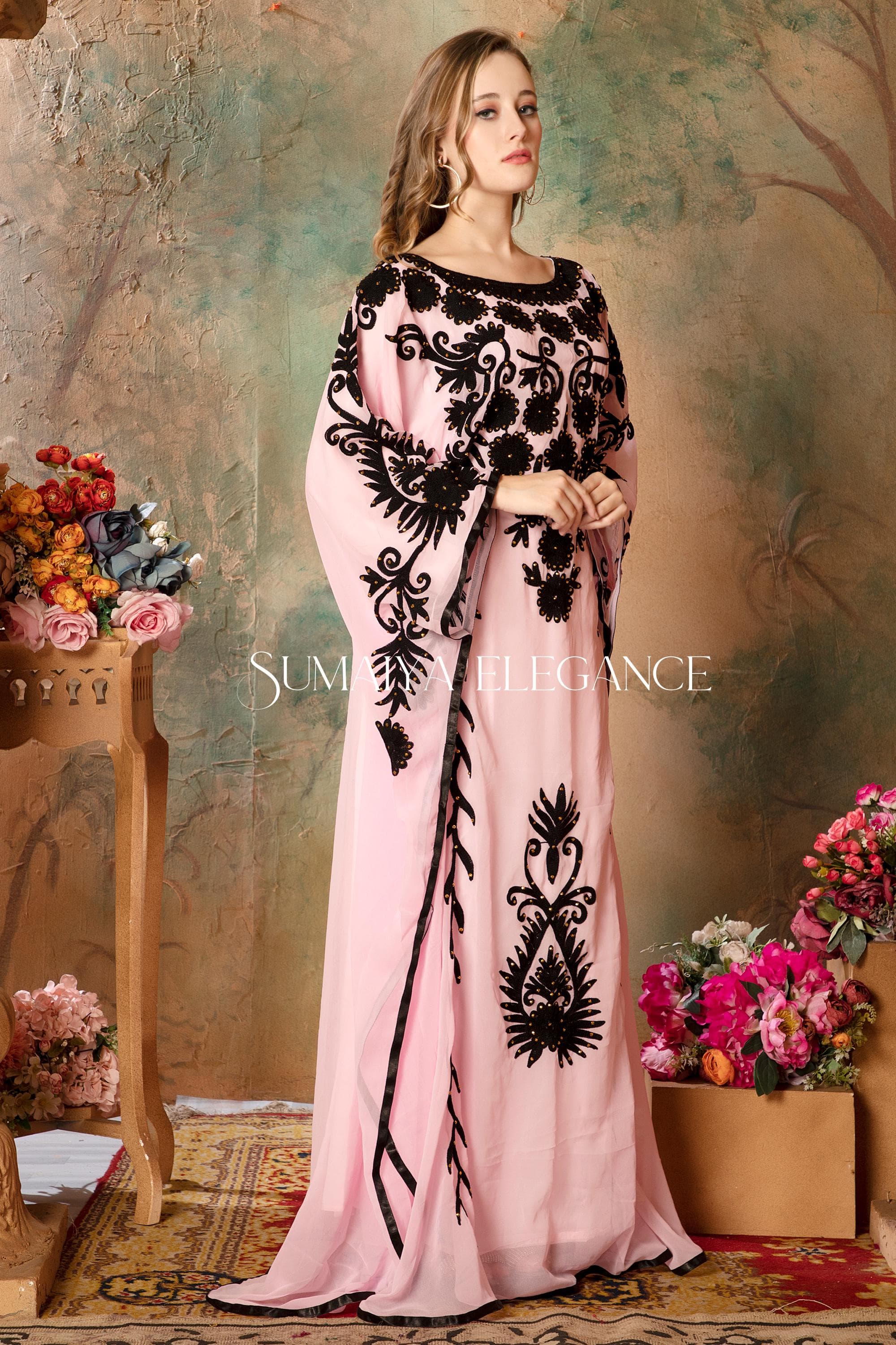 Hand-Beaded Abaya Farasha Dress: Dubai Kaftan, Moroccan Style - image 4