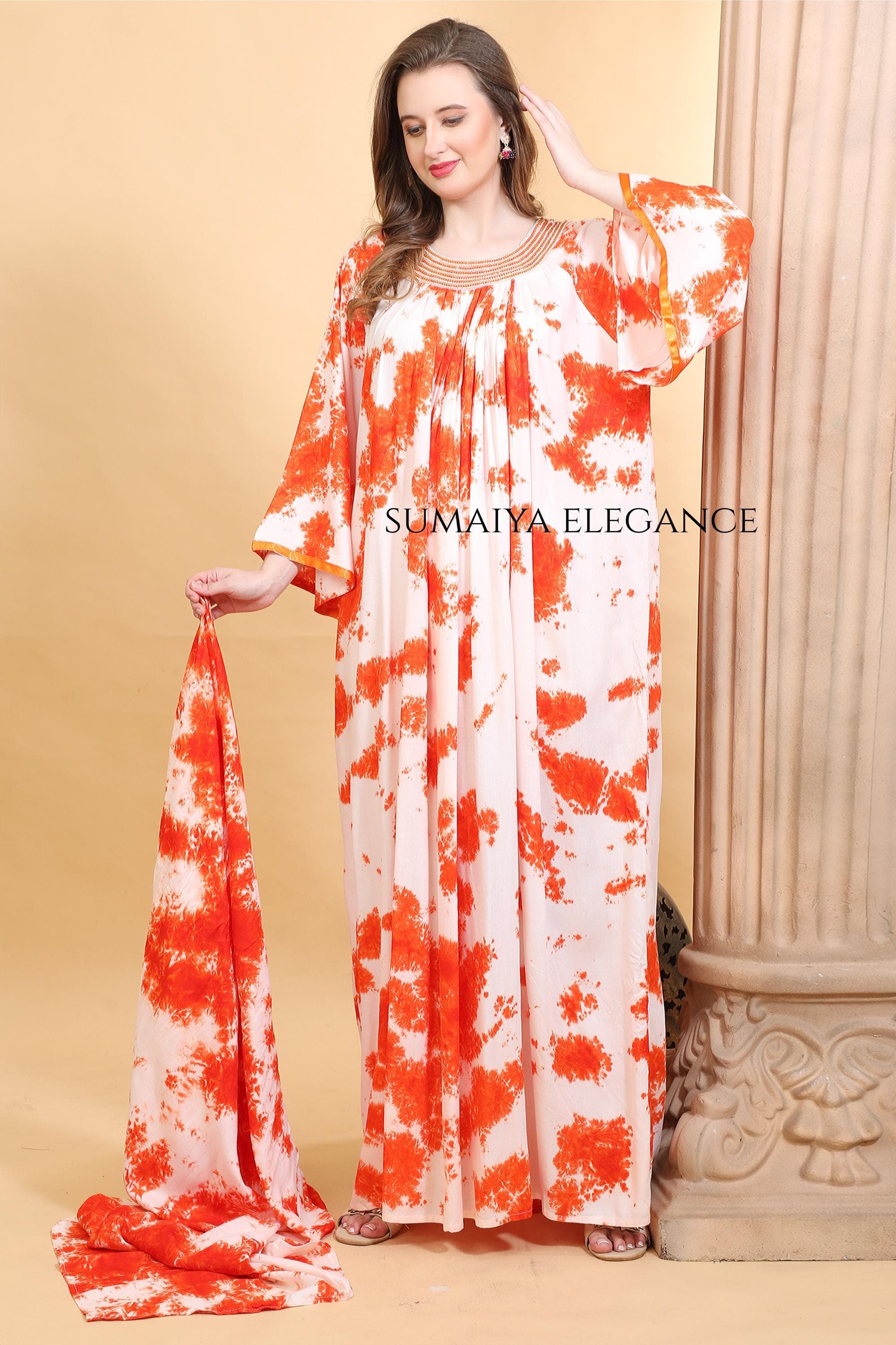 Luxury Kaftan Maxi Dress with Embroidered Round Neckline, Elegant Loose Fit Kaftan, Modest Resort Wear - image 4