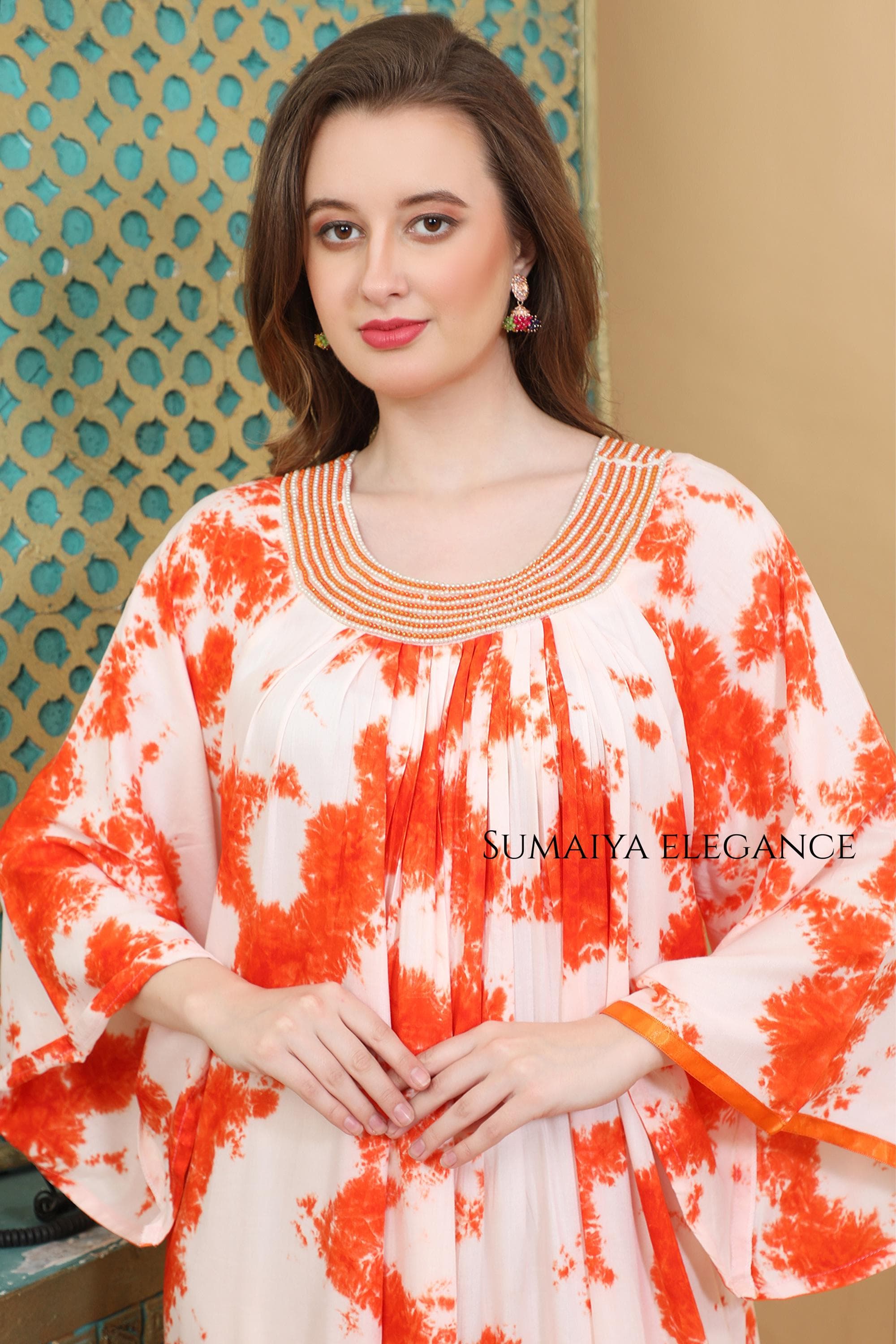 Luxury Kaftan Maxi Dress with Embroidered Round Neckline, Elegant Loose Fit Kaftan, Modest Resort Wear - image 5