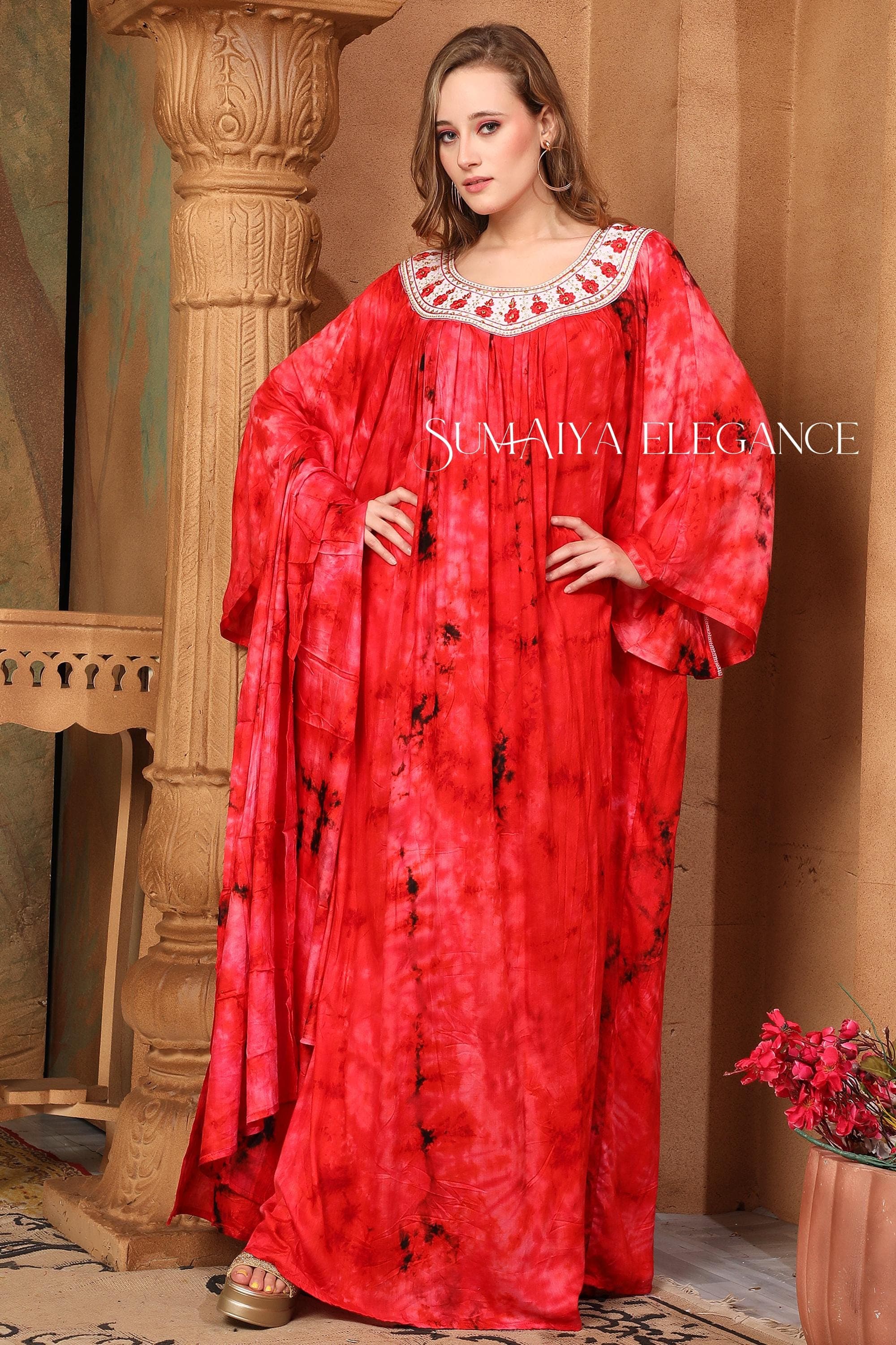 Handmade Reyon Cotton Kaftan Maxi Dress with Free Scarf