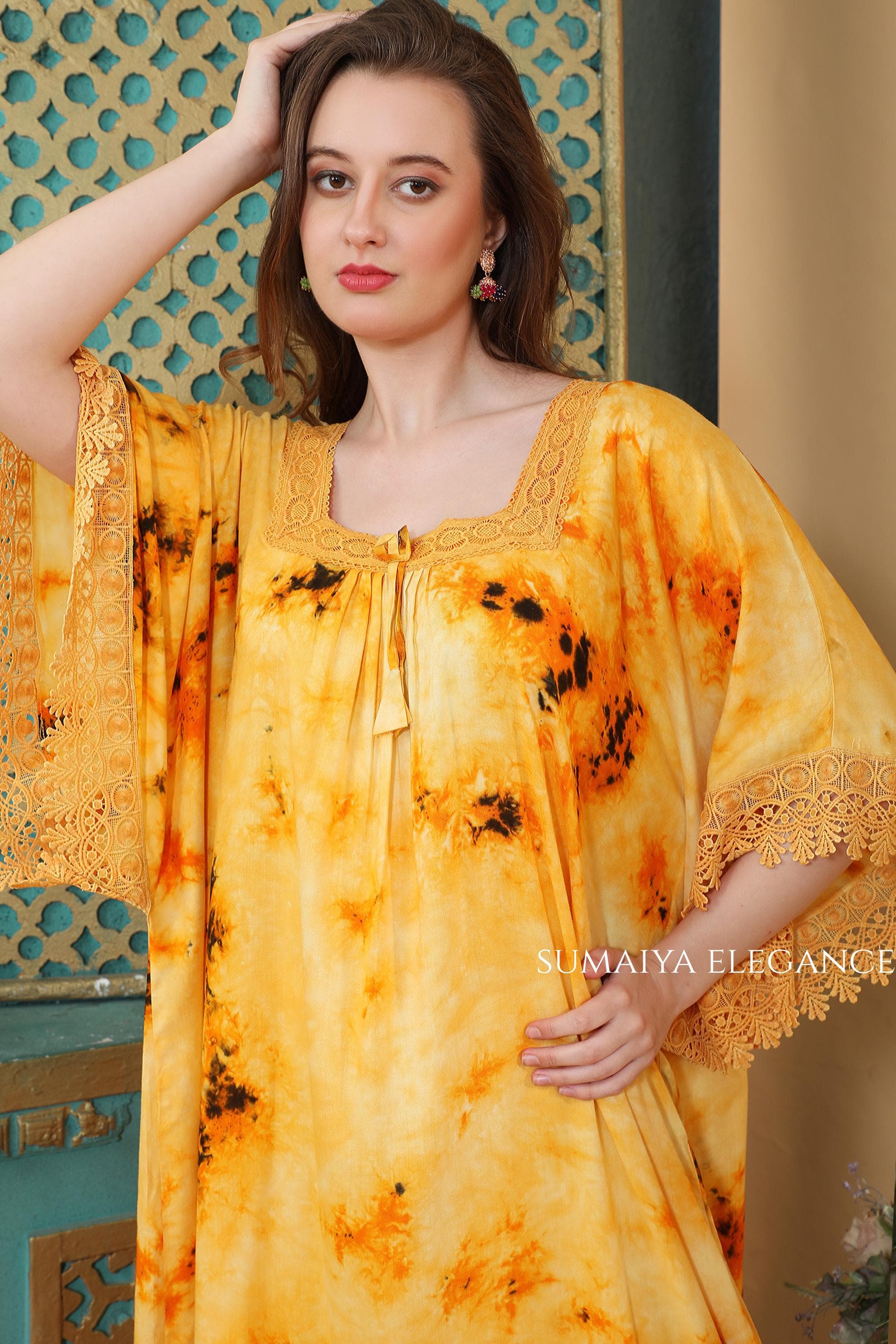 Handcrafted Kaftan Dress Lounge Wear Embroidered Neckline Maxi Resort Wear Caftan Relaxed Fit Summer Dress - image 5