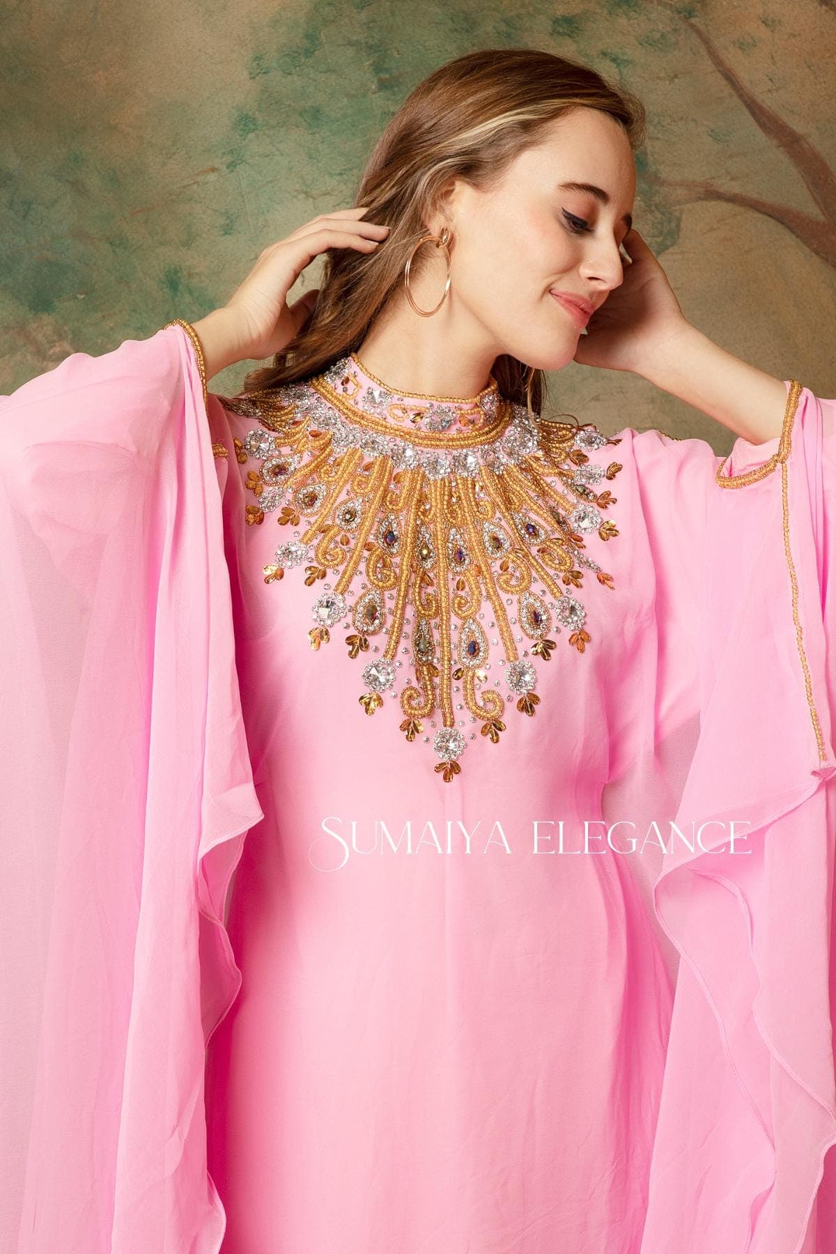 Hand Beaded Georgette Kaftan Maxi Gown with Scarf - image 3