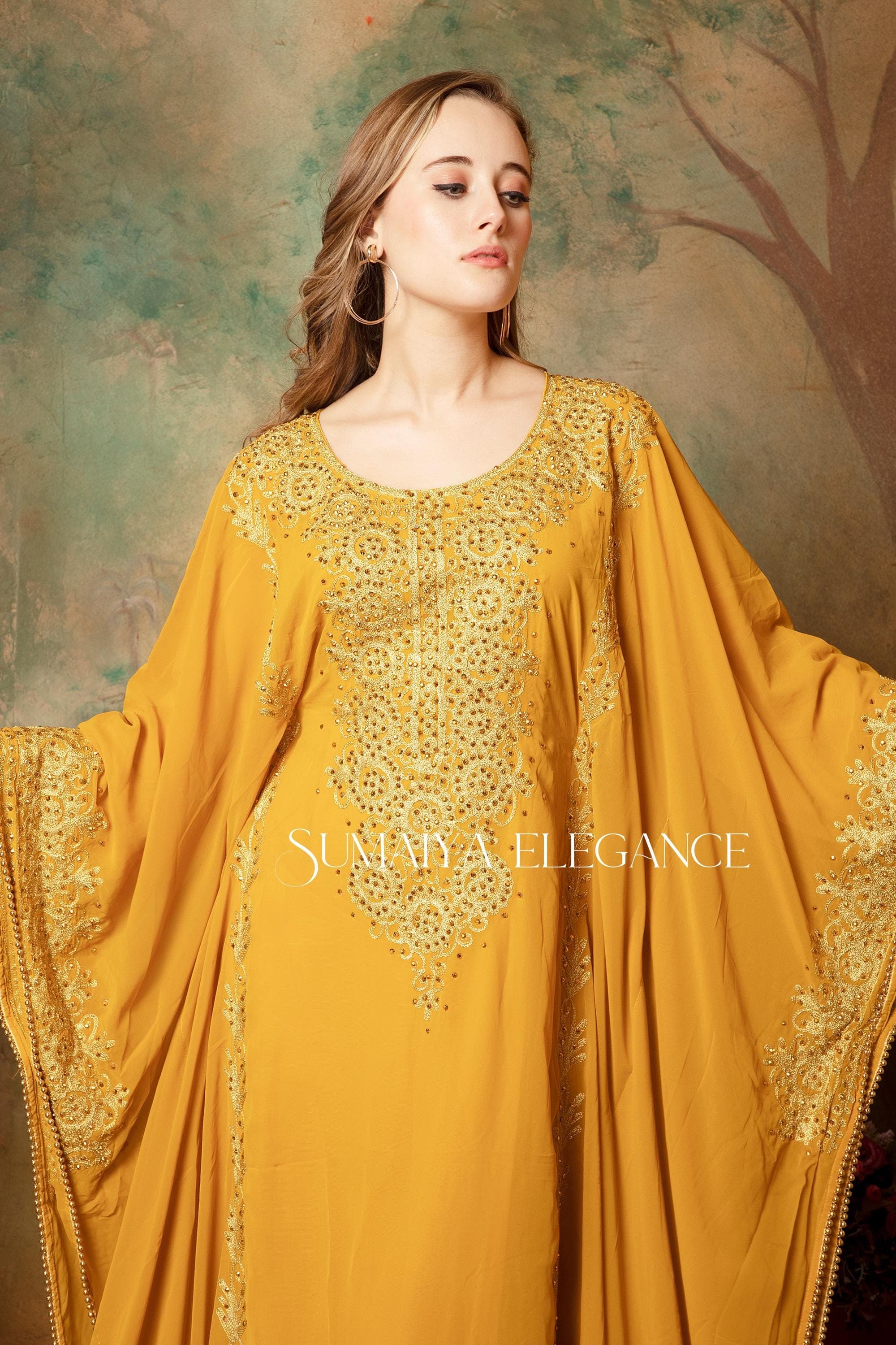 Hand Beaded Moroccan Caftan, Aari Embroidered Dubai Evening Gown - image 3