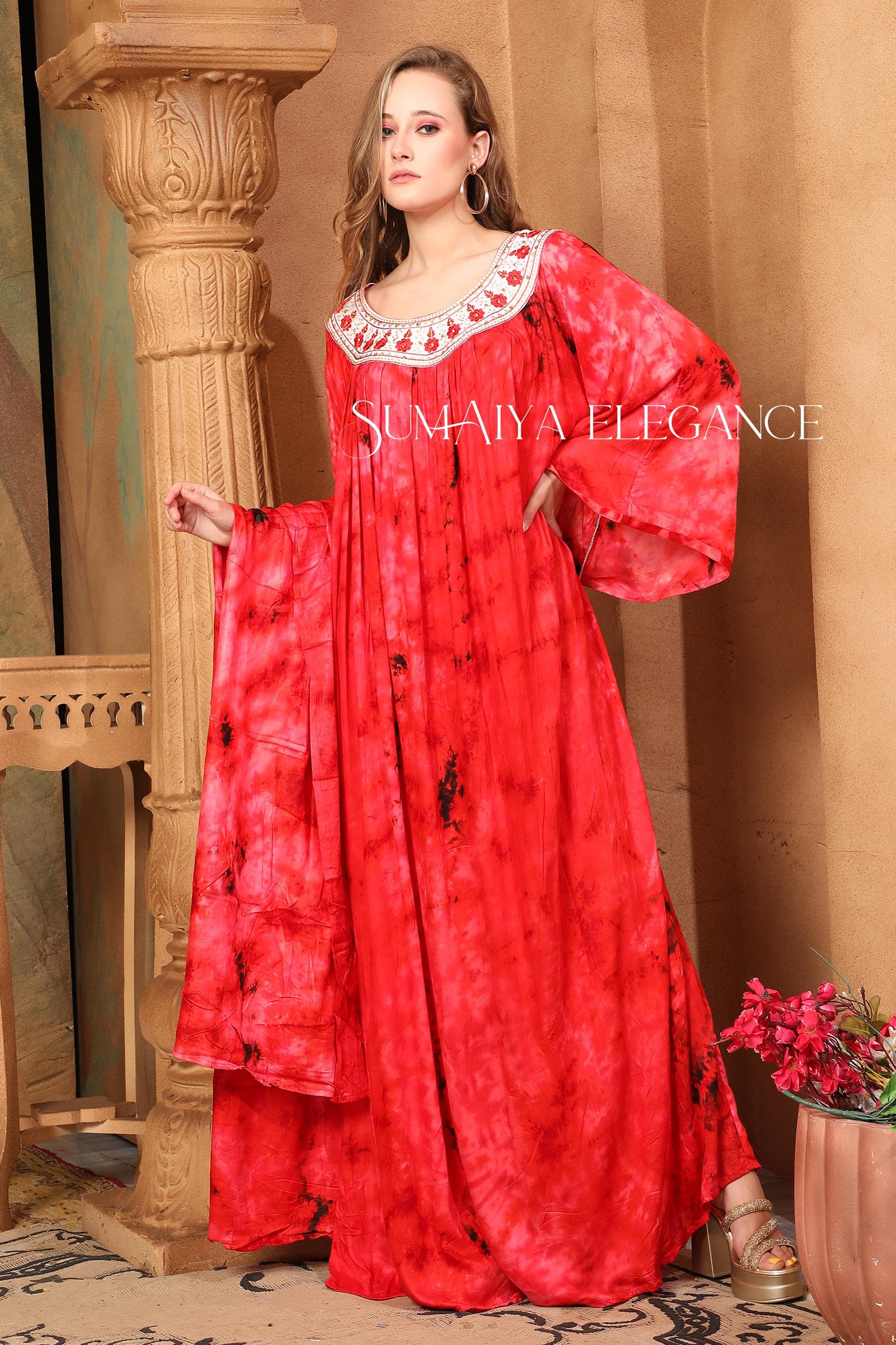 Handmade Reyon Cotton Kaftan Maxi Dress with Free Scarf - image 4