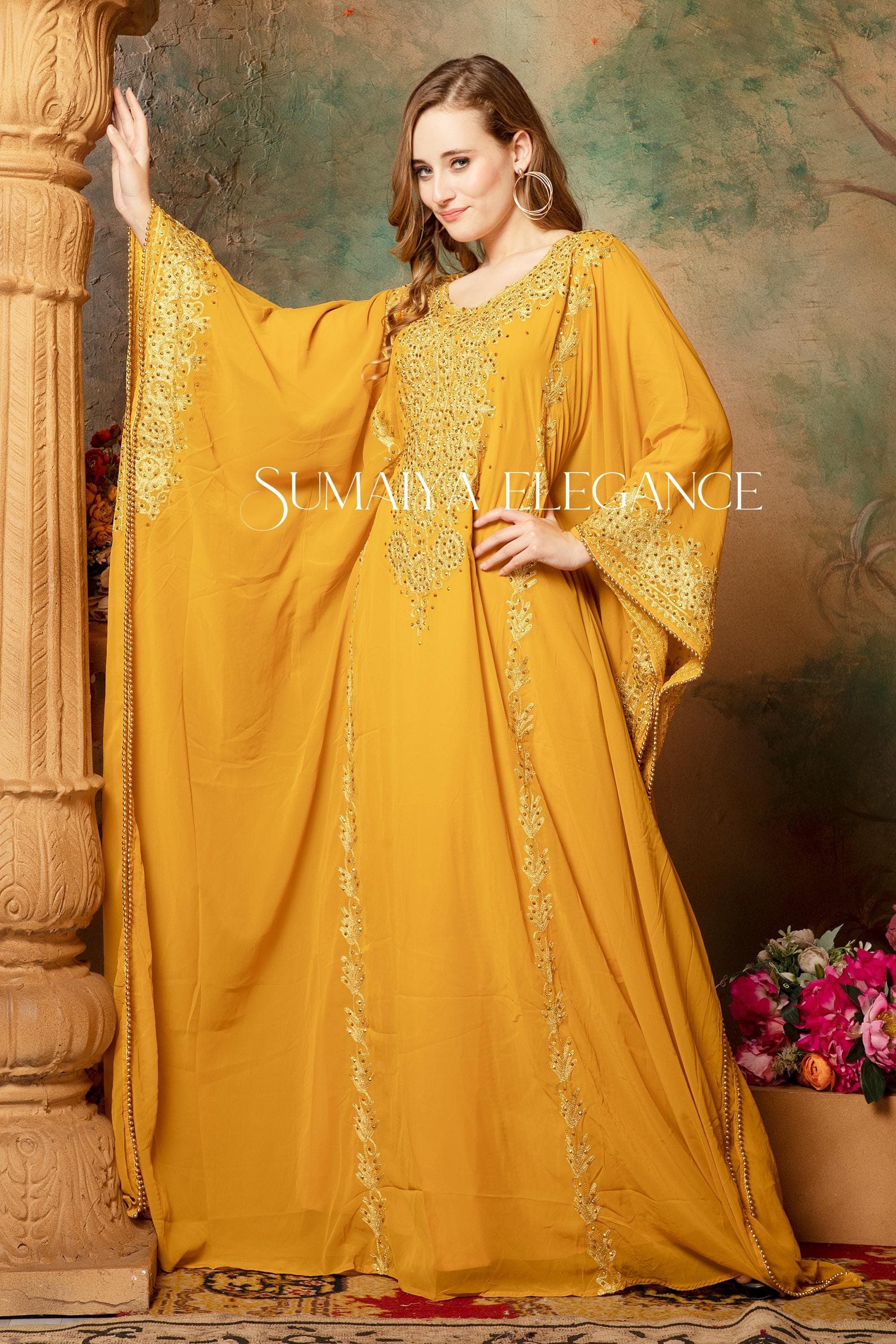 Hand Beaded Moroccan Caftan, Aari Embroidered Dubai Evening Gown - image 4