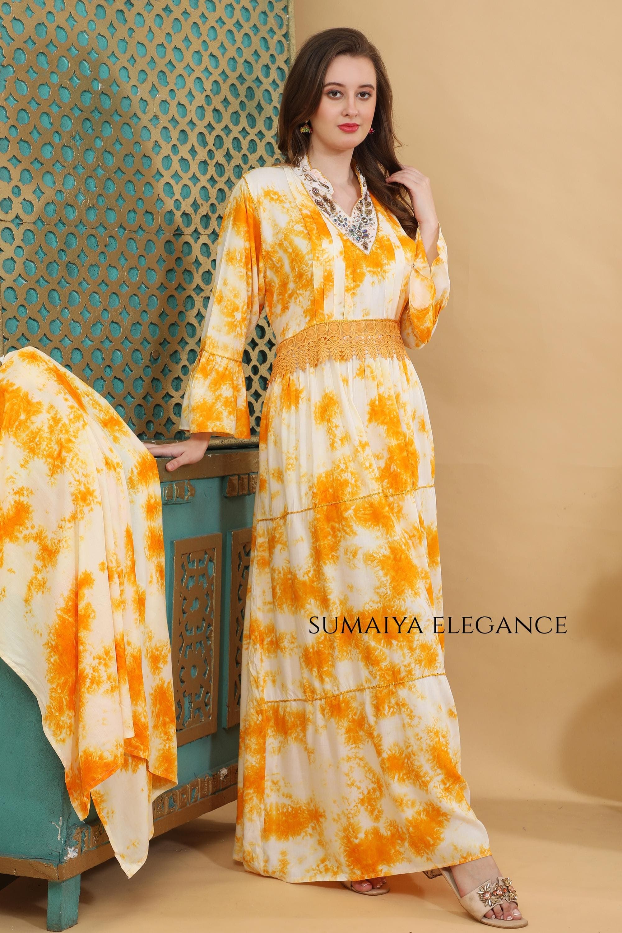 Modest Maxi Dress For Women, Cotton Kaftan Abaya Plus Size Loose Fit Dress Embroidered Neck Evening Wear Resort Outfit - image 3