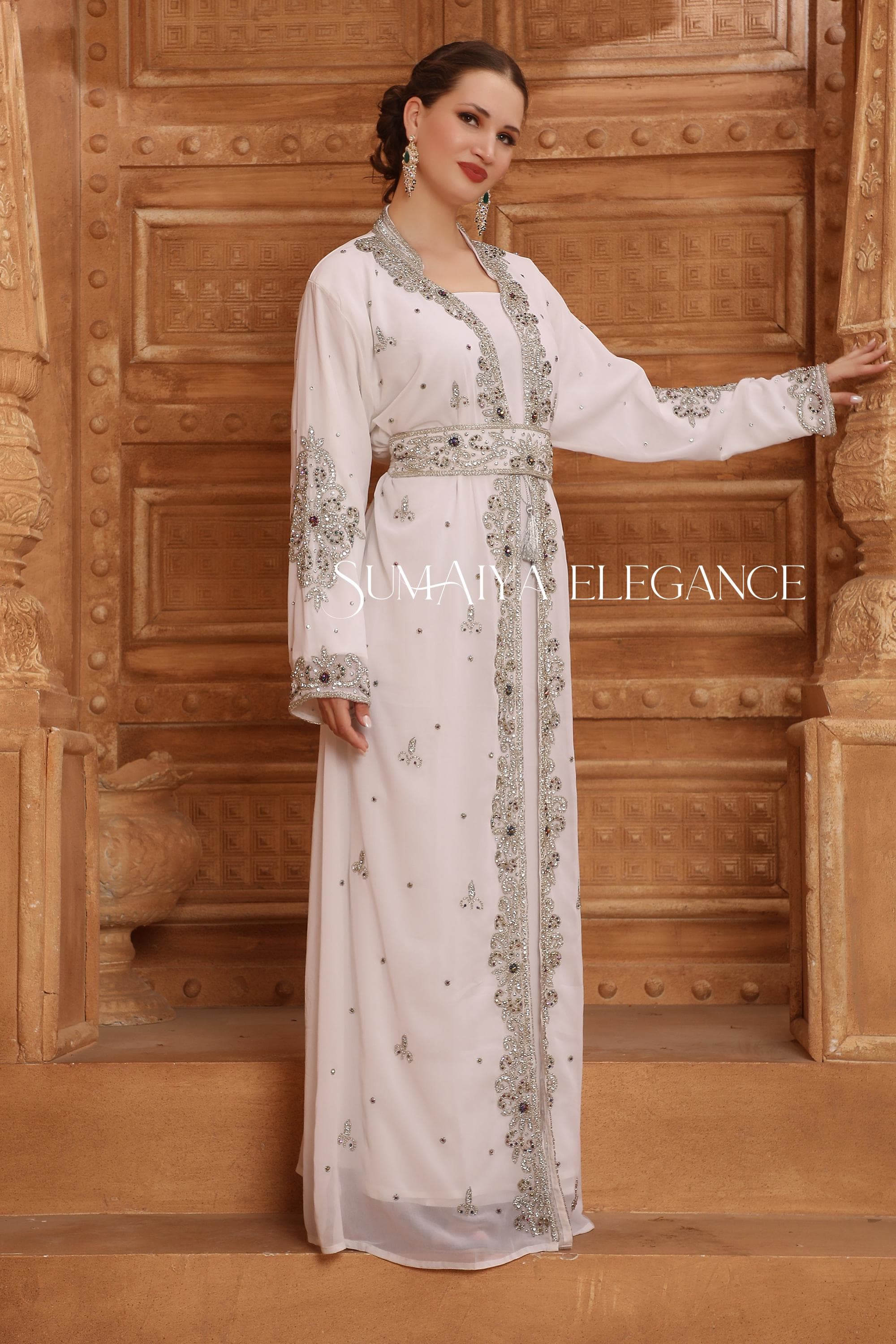 Leena Moroccan Dubai Kaftan Arabic Abaya Hand Beaded Caftan Maxi Farasha Floor Length Party Wear Wedding Gown Beach Stylish Jalabiya Dress - image 4