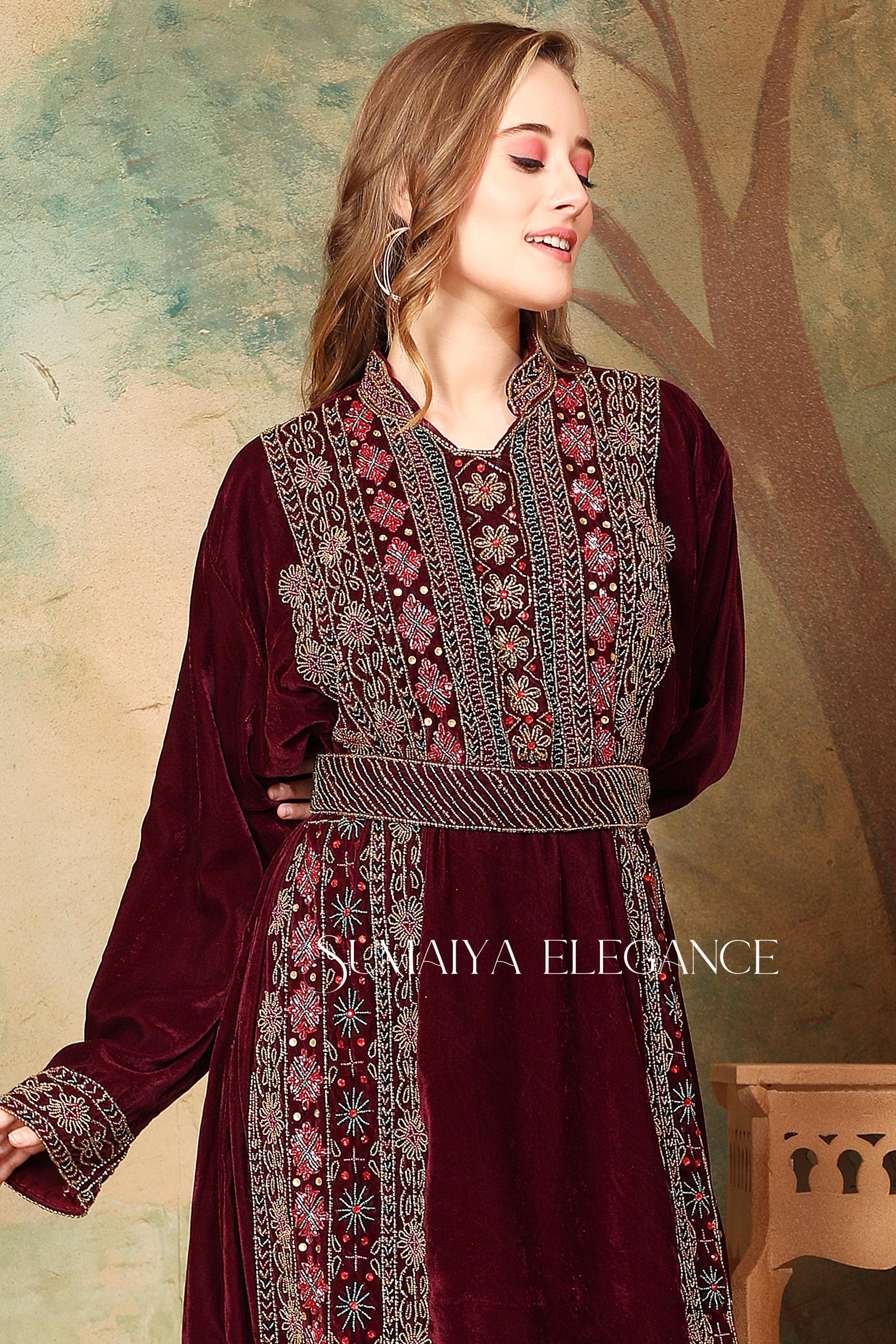 Embroidered Velvet Kaftan Gown: Hand-Beaded Moroccan Abaya Dress - image 3