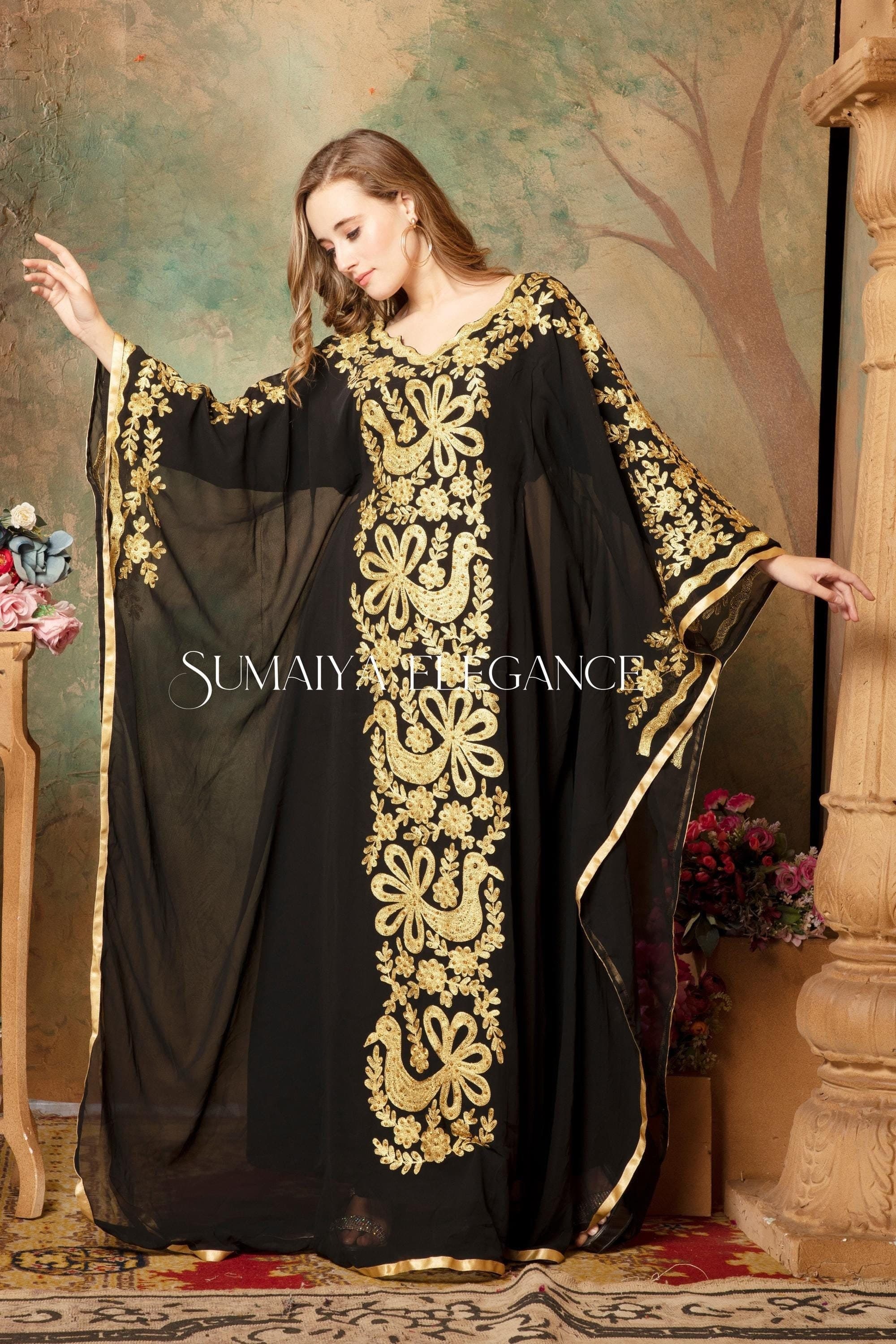 Gold Embroidered Black Kaftan Dress: Moroccan Farasha Gown - image 4