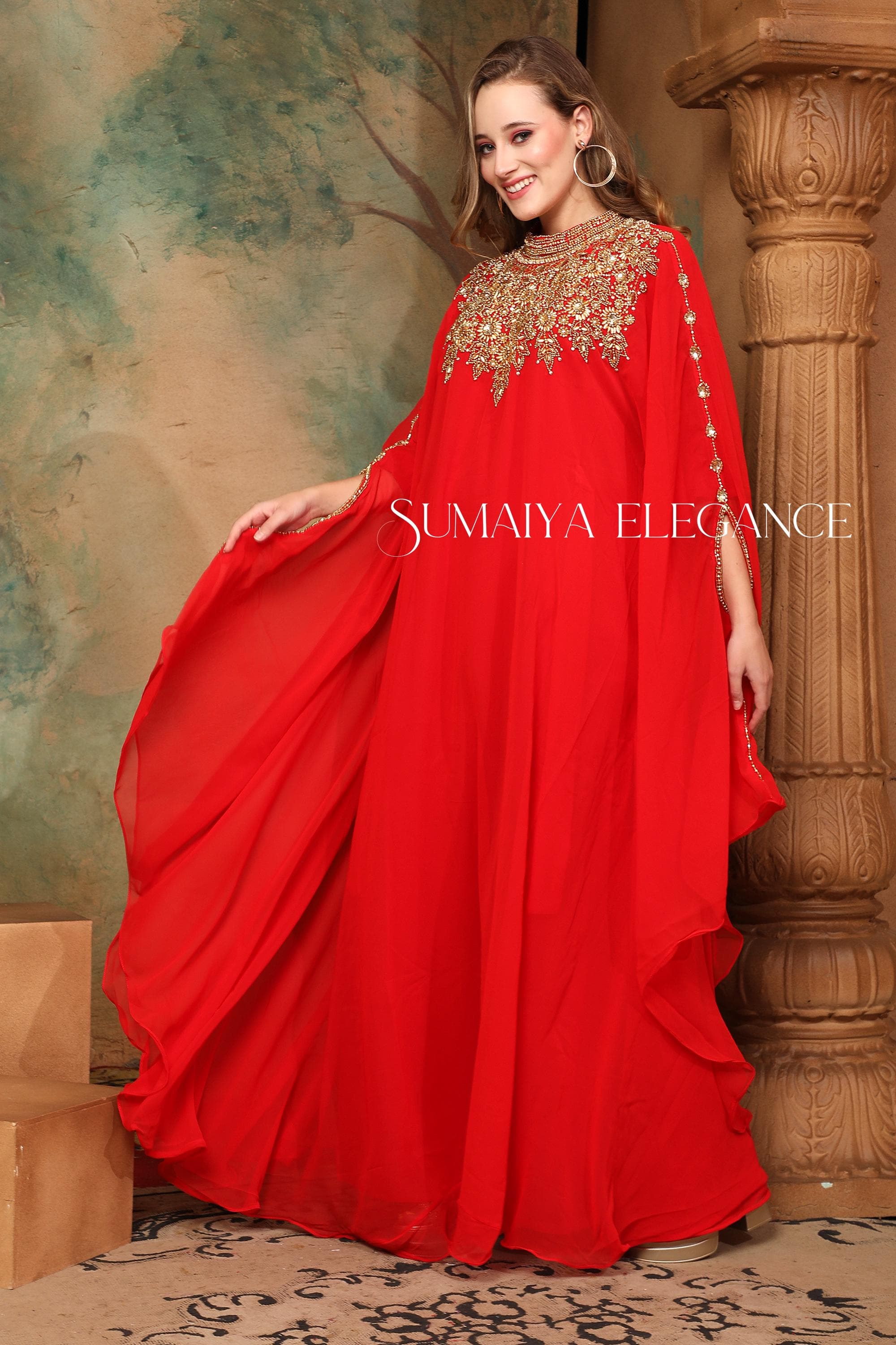 Embellished Georgette Caftan Dress with Headscarf - image 5