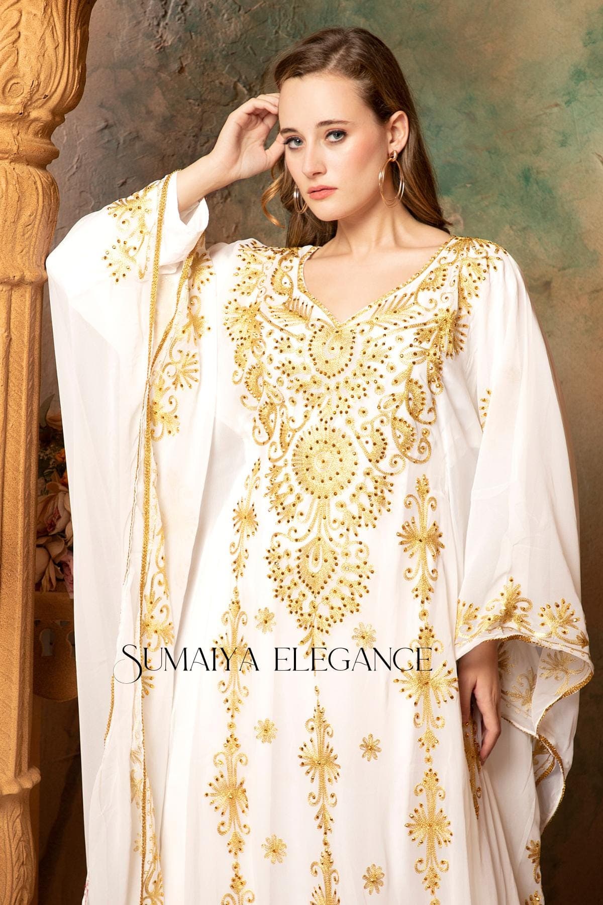 Embellished Abaya Dress, Dubai Kaftan with Free Headscarf - image 3