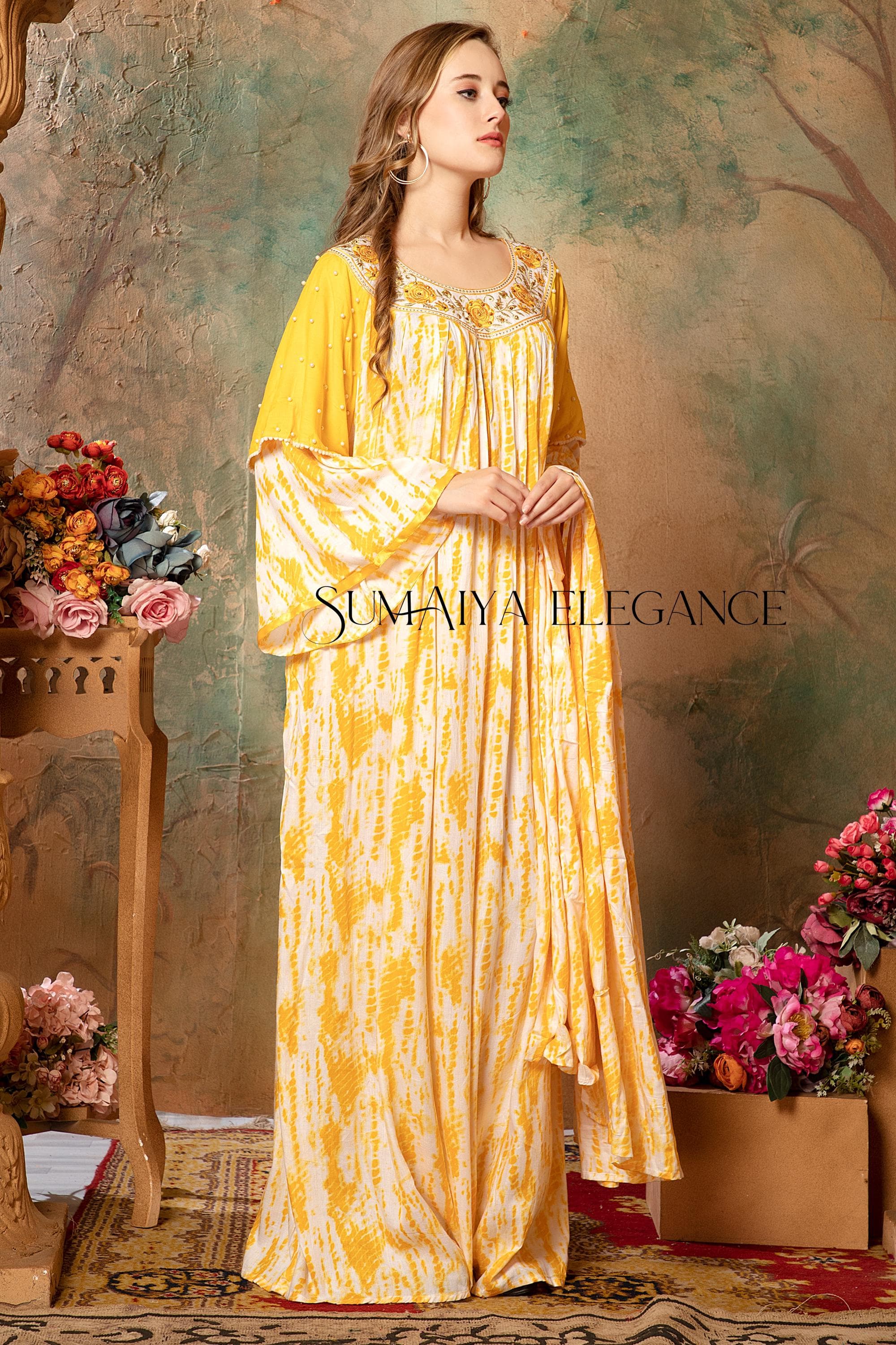 Oversized Cotton Kaftan Dress, Ankle Length Boho, Puff Sleeve Lounge Dress, Plus Size Cotton Maxi Dress, Modest Resort Wear, Summer Cover Up - image 4