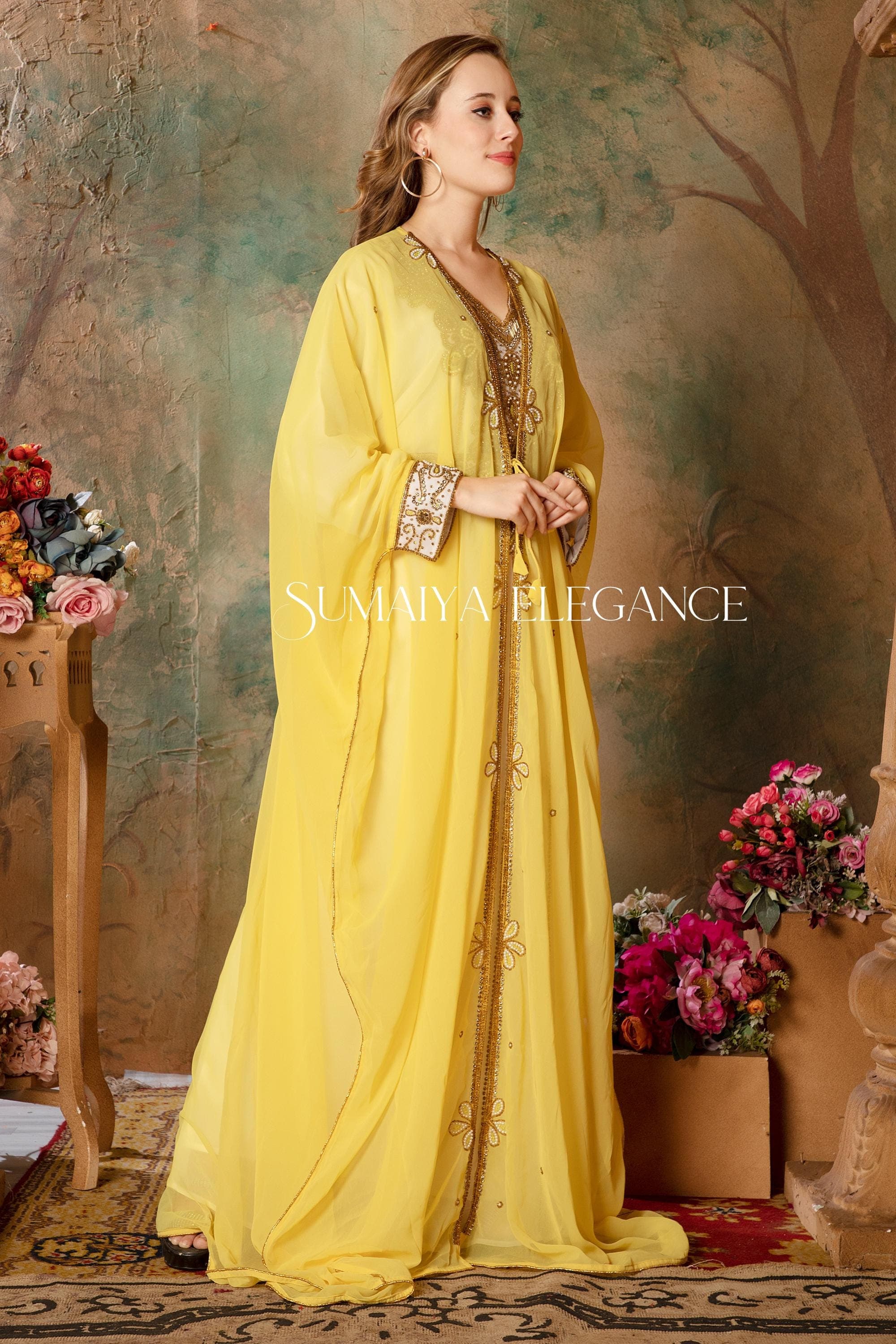 Victorya Inner Jacket Caftan Dubai Moroccan Kaftan Elegant Hand Beaded Party Wear Wedding Arabic Abaya Floor Length Stylish Dress with Scarf - image 5