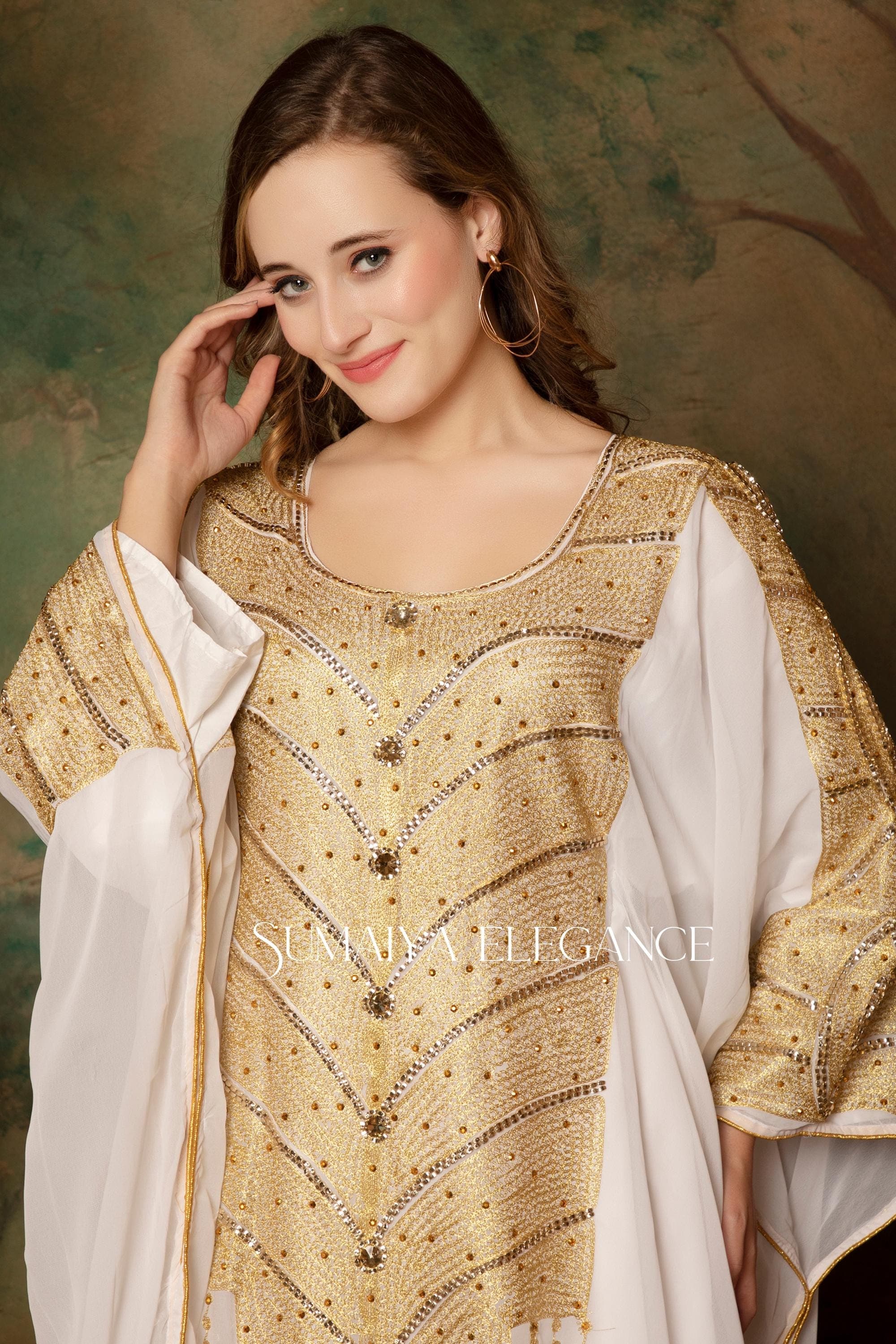 Hand Beaded Georgette Abaya Dress, Dubai Kaftan with Headscarf - image 3