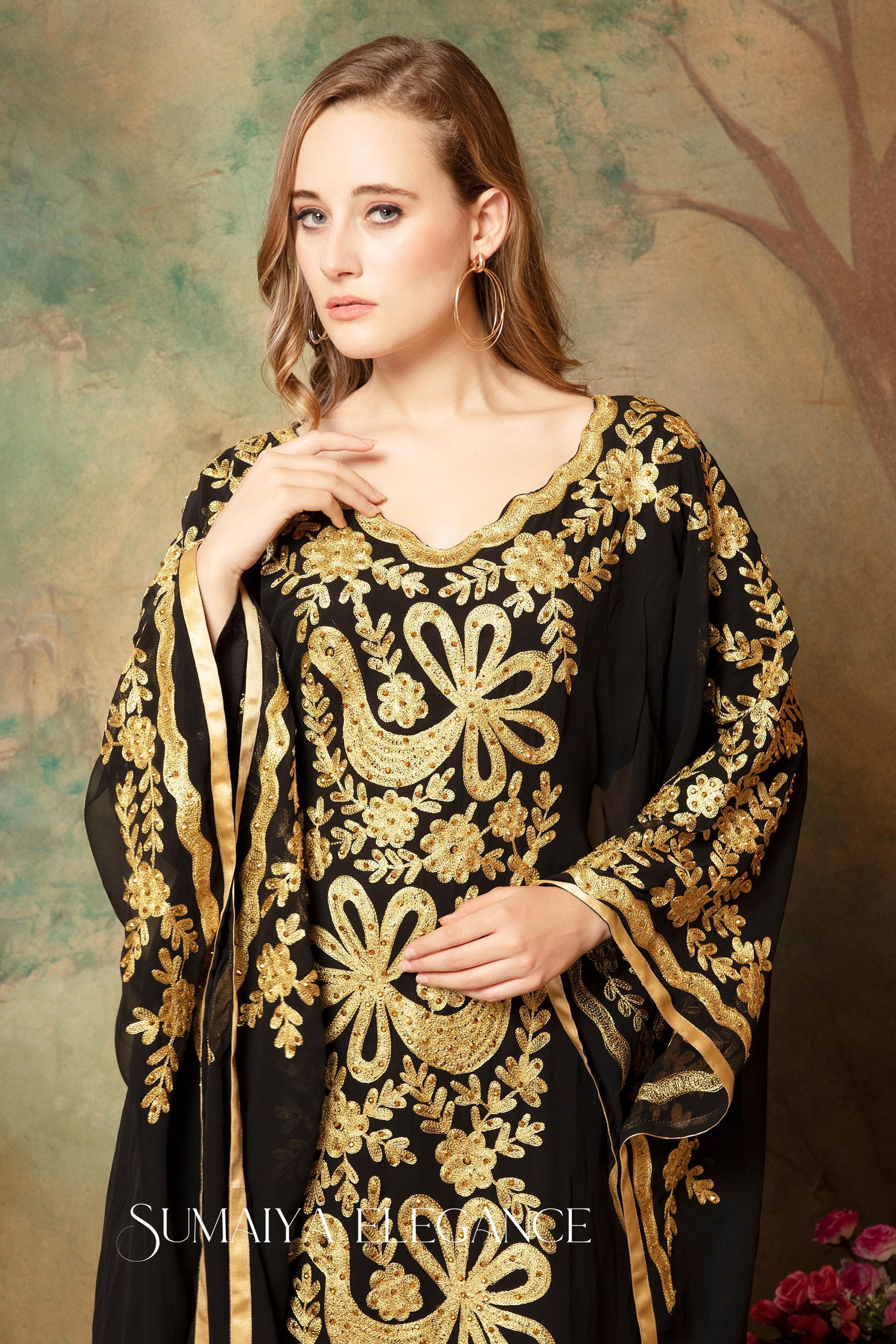 Gold Embroidered Black Kaftan Dress: Moroccan Farasha Gown - image 3