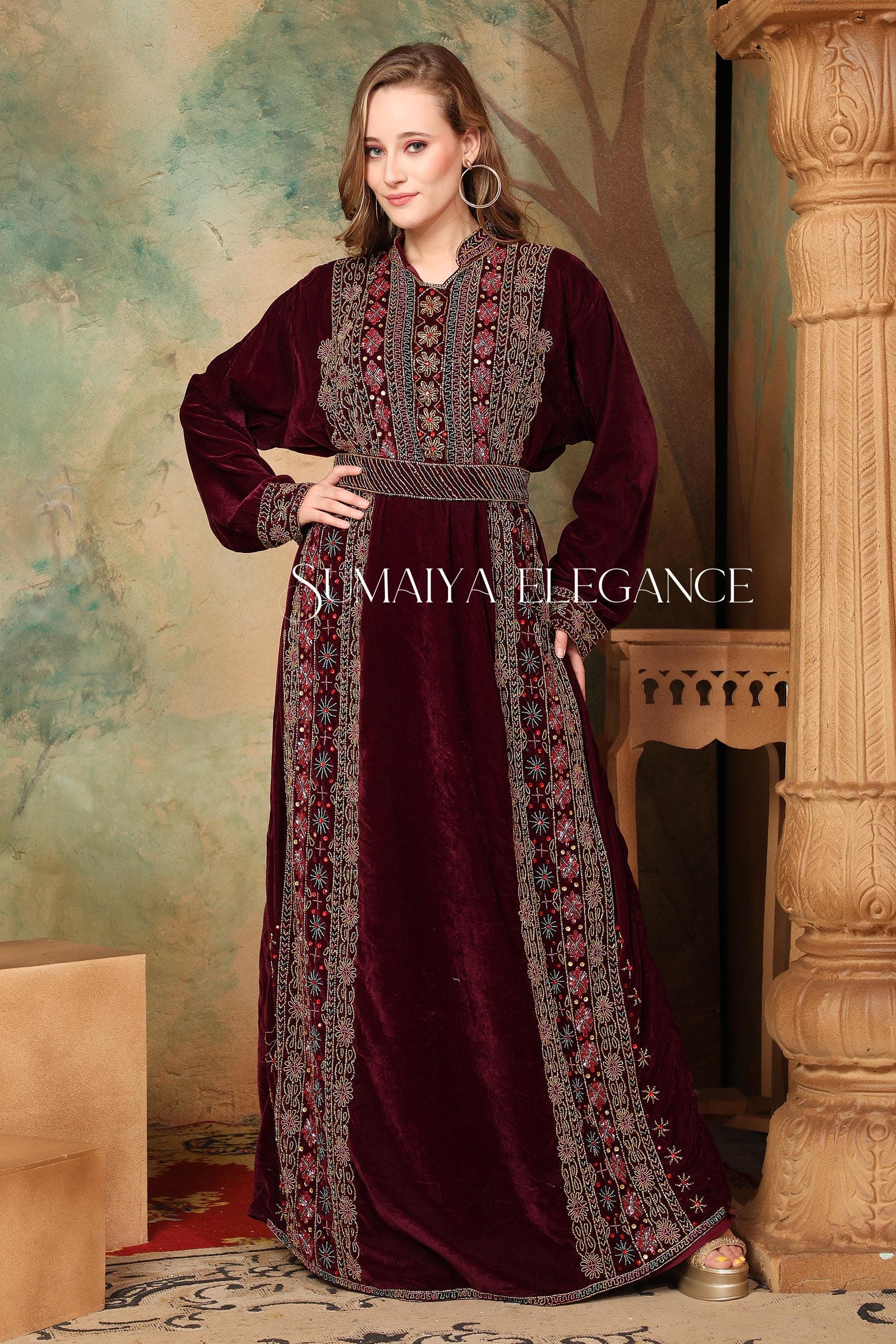 Embroidered Velvet Kaftan Gown: Hand-Beaded Moroccan Abaya Dress - image 5