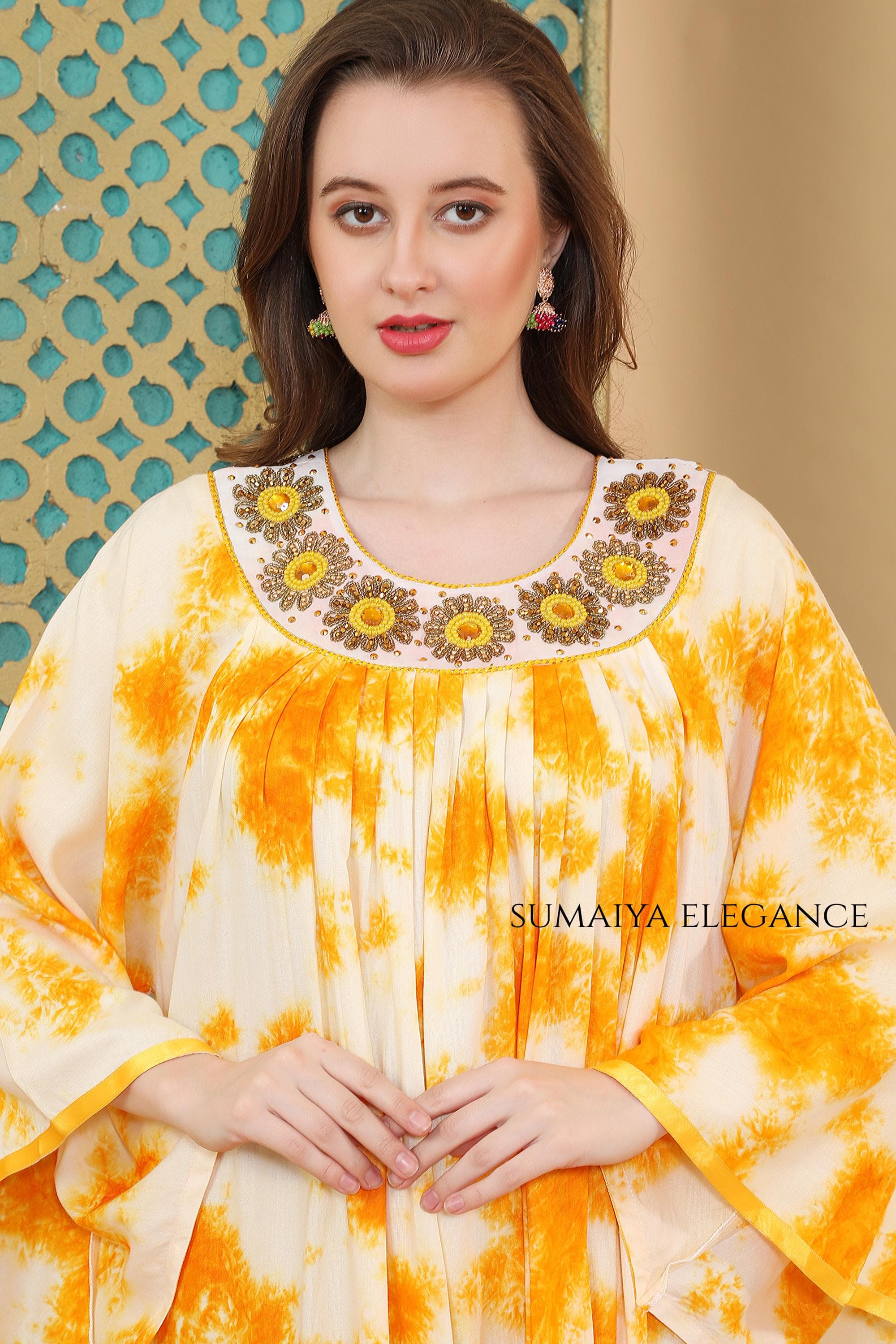 Hand Embroidered Kaftan Dress For Women Loose Fit Maxi Kaftan Boho Resort Wear modest Lounge Dress Comfortable Summer Abaya - image 5