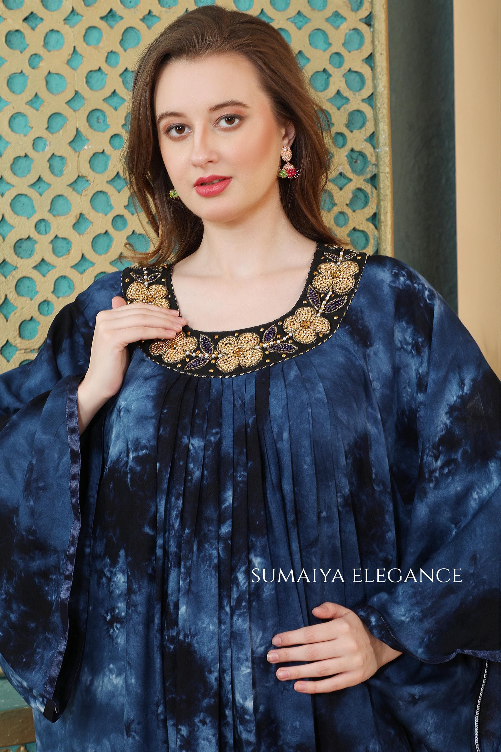 Kaftan Maxi Abaya Dress with Embroidered Neckline, Plus Size Loose Fit Gown, Modest Evening Party Dress - image 4