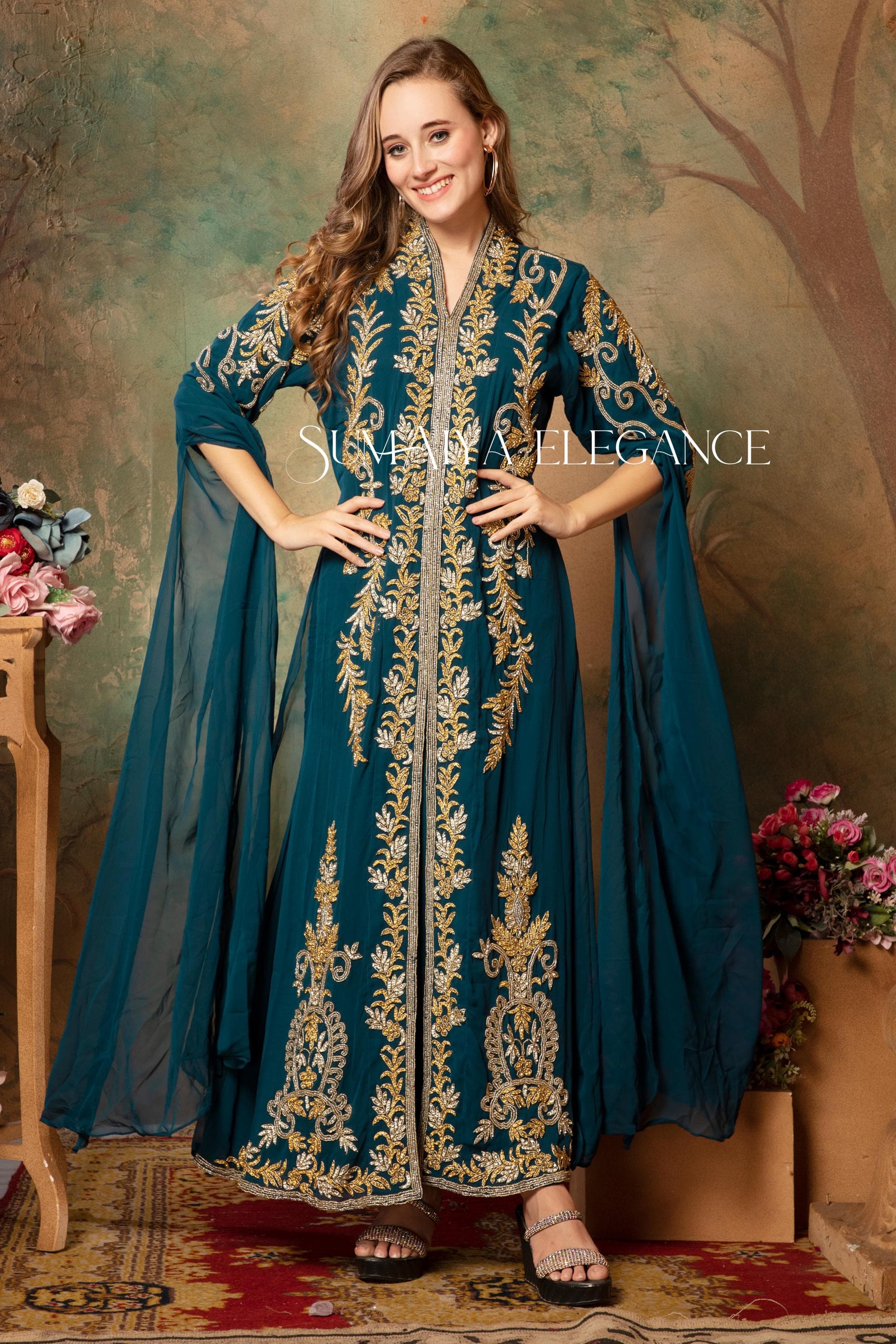 Moroccan Kaftan Farasha: Arabic Wedding Dress with Head Scarf