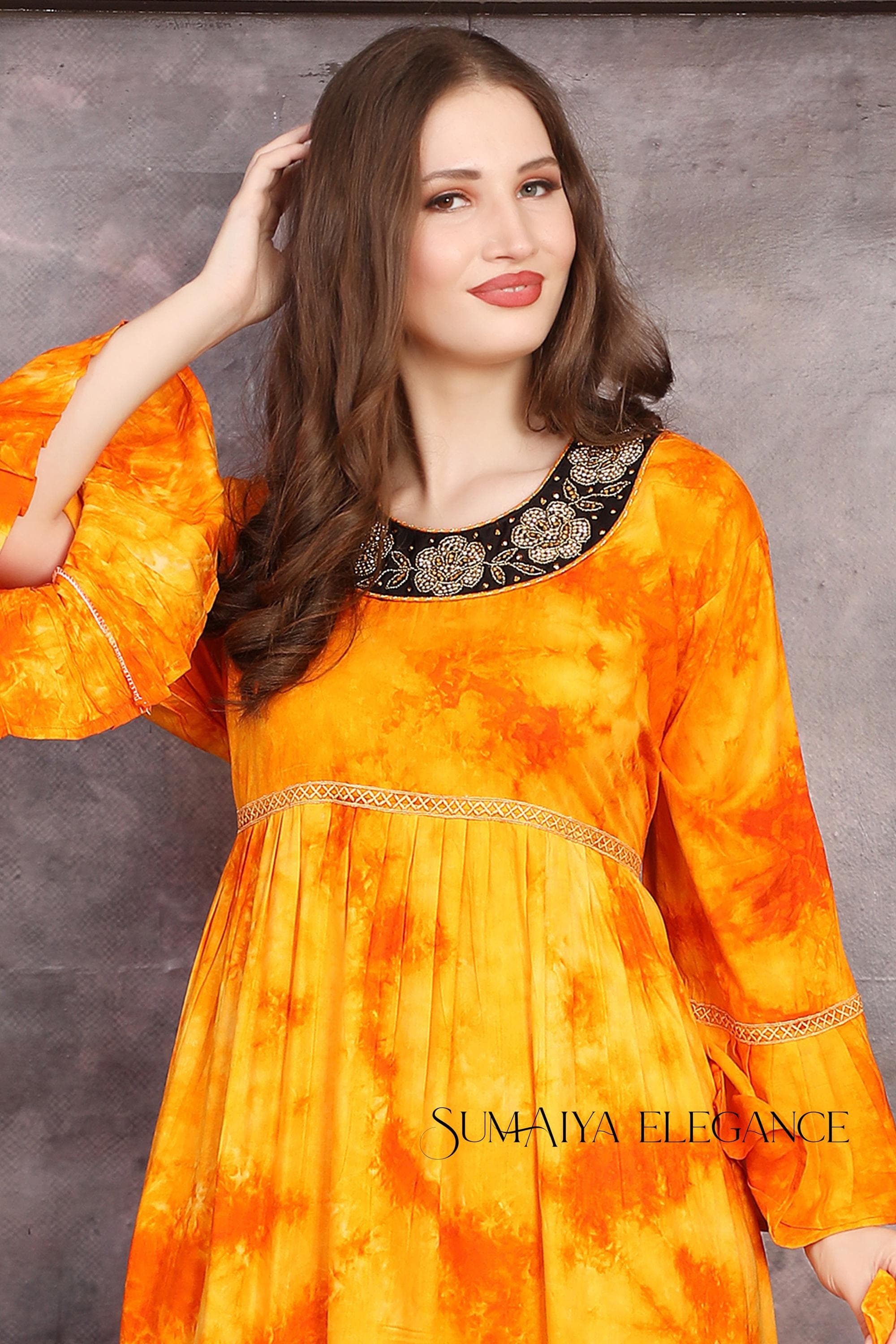 Handmade Rayon Kaftan Dress: Embroidered Tie-Dye Maxi with Scarf - image 3