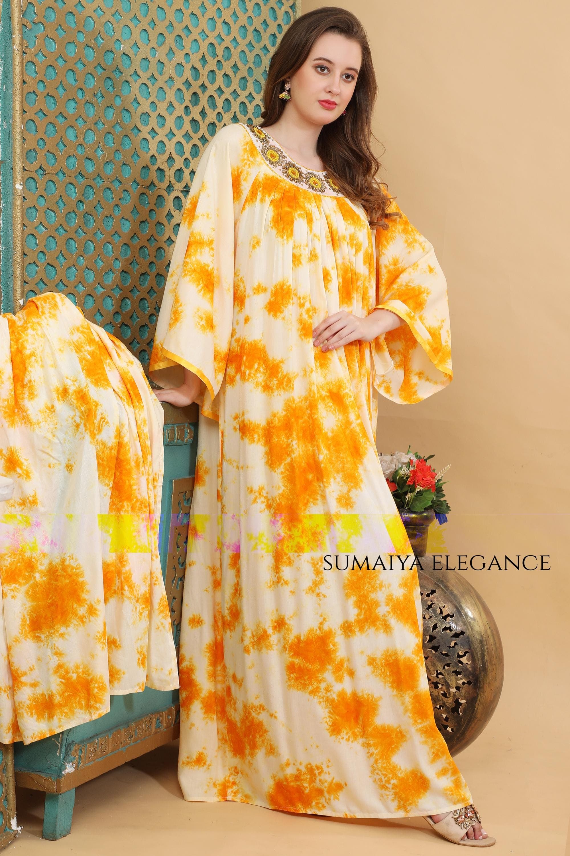 Hand Embroidered Kaftan Dress For Women Loose Fit Maxi Kaftan Boho Resort Wear modest Lounge Dress Comfortable Summer Abaya - image 3